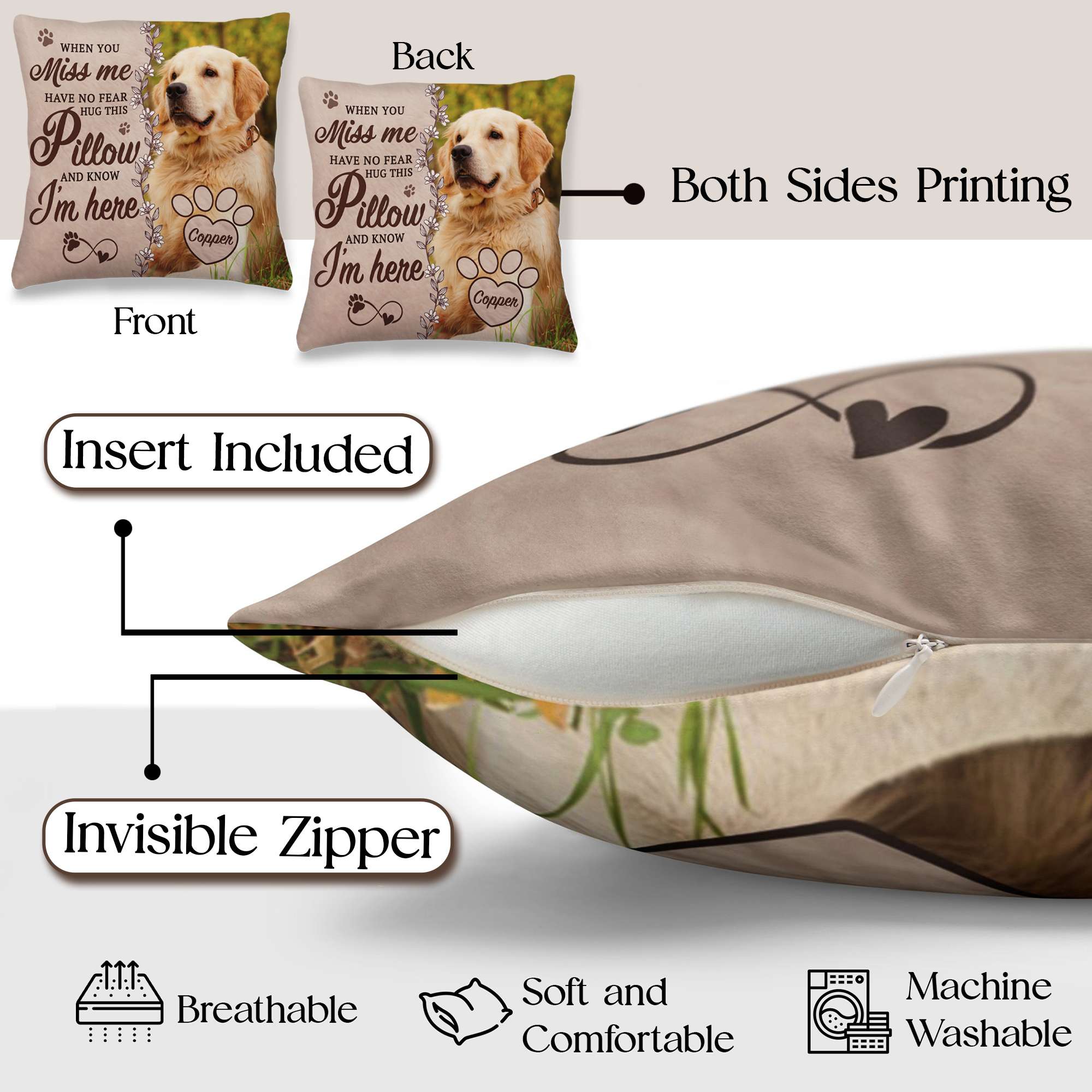 Personalized Pet Memorial Pillow with Photo, Dog Memorial Gifts for Loss of Dogs Cats, Pet Photo Gifts for Dog Lovers