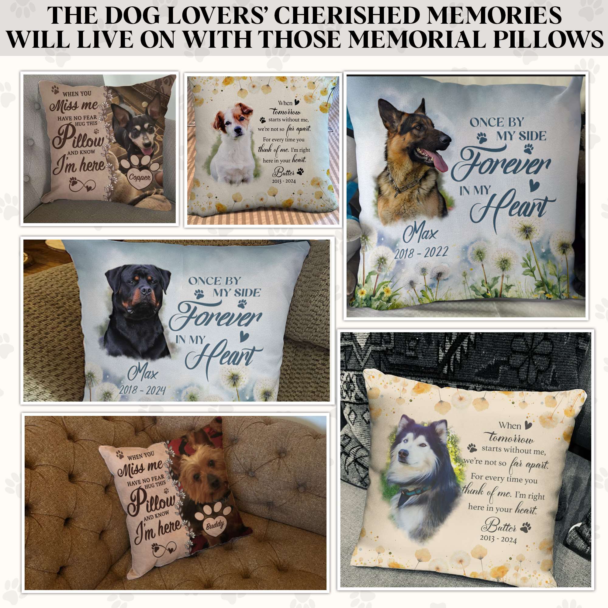 Personalized Pet Memorial Pillow with Photo, Dog Memorial Gifts for Loss of Dogs Cats, Pet Photo Gifts for Dog Lovers