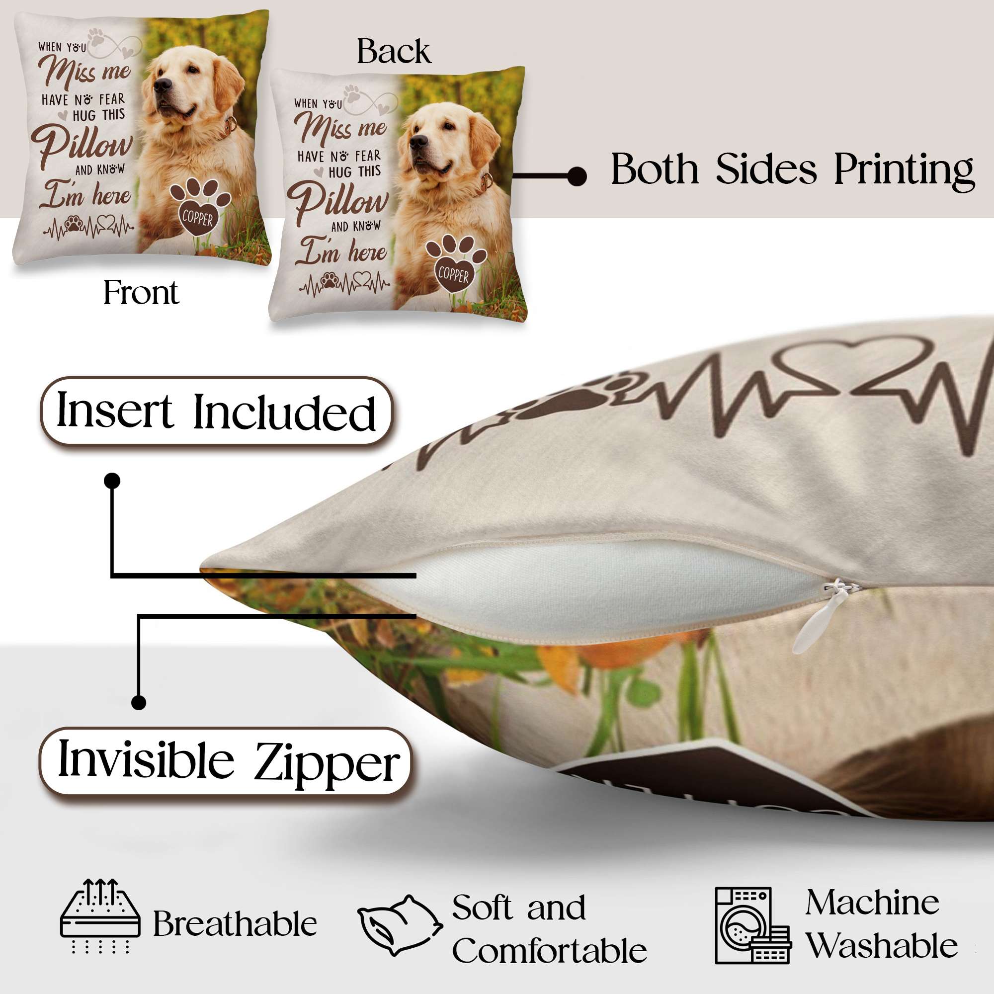 Personalized Pet Memorial Throw Pillow with Photo, Pet Loss Gifts Dog, Loss of Dog Sympathy Gift, In Memory of Dog Gifts, Pet Photo Gifts for Dog Lovers