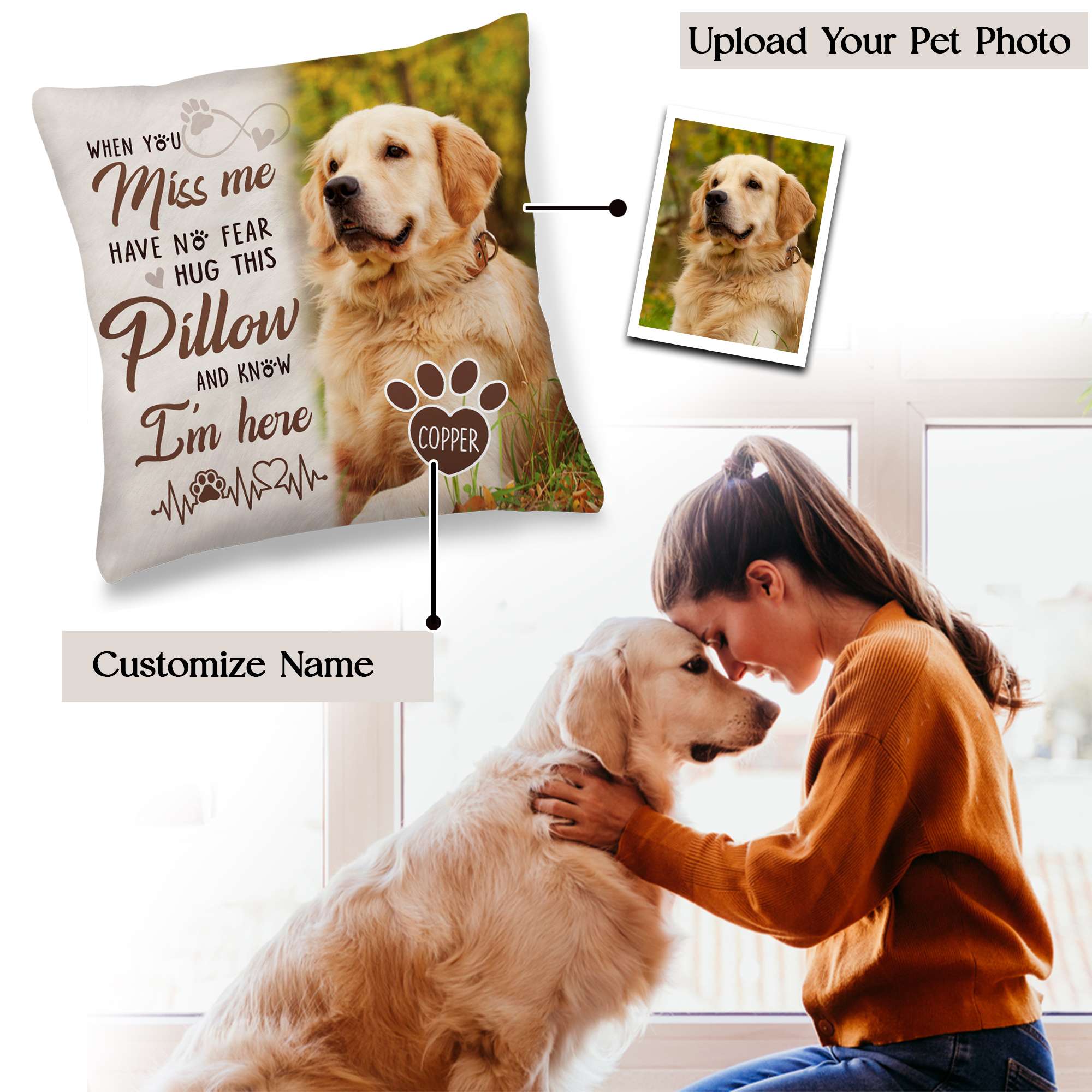 Personalized Pet Memorial Throw Pillow with Photo, Pet Loss Gifts Dog, Loss of Dog Sympathy Gift, In Memory of Dog Gifts, Pet Photo Gifts for Dog Lovers