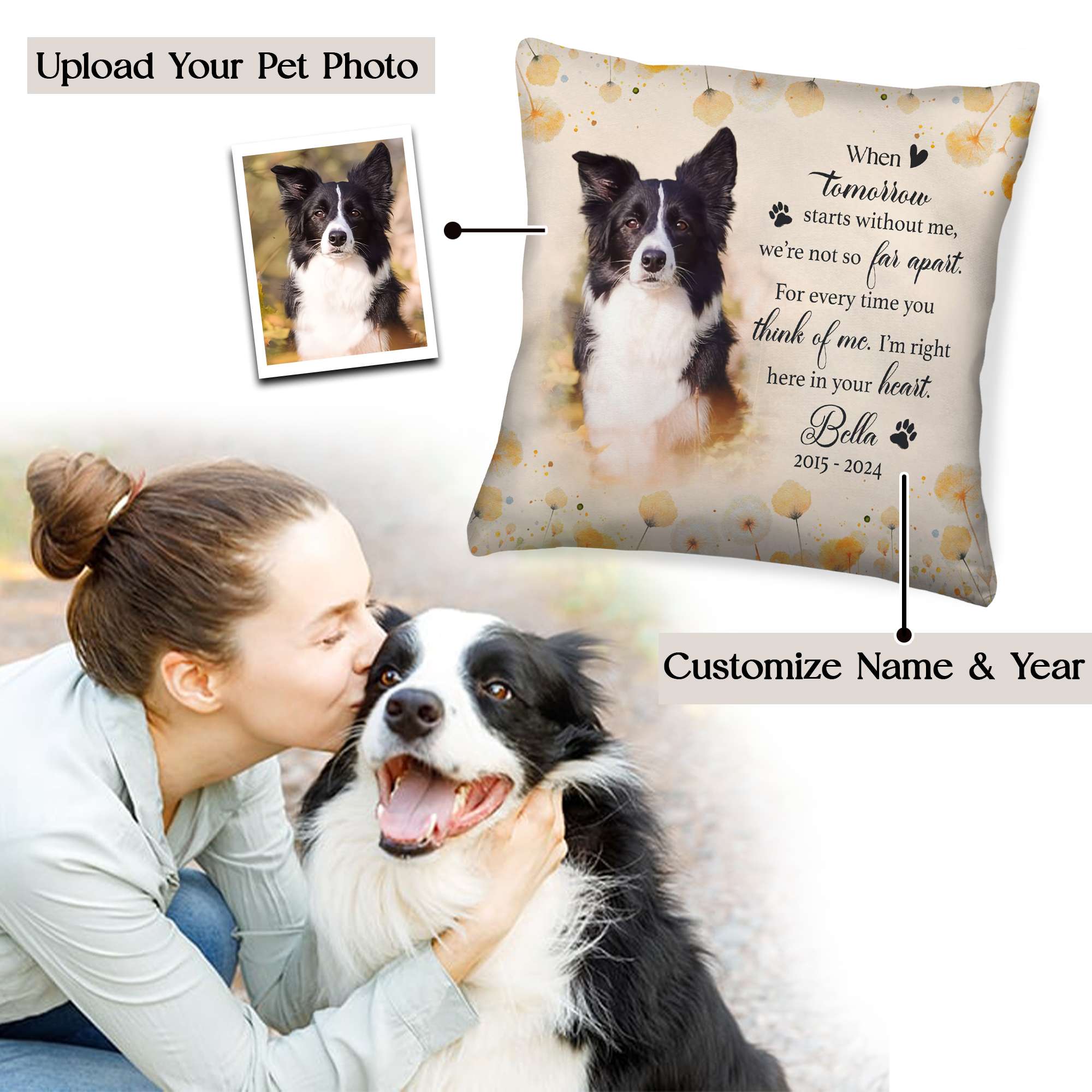 Personalized Pet Memorial Pillow with Photo, Dog Memorial Gifts for Loss of Dog, Pet Loss Gifts Dog, in Memory of Dog Gifts