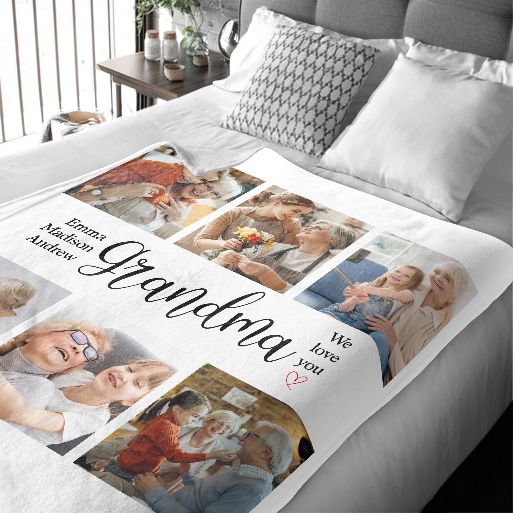 Custom Photo Collage Blanket, Personalized GiGi Blanket with Kids' Names and Pictures, Mother's Day Gift for Mom or Grandma