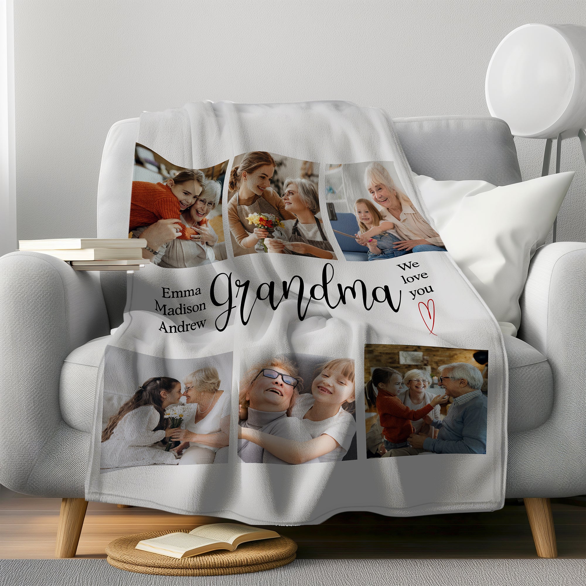 Custom Photo Collage Blanket, Personalized GiGi Blanket with Kids' Names and Pictures, Mother's Day Gift for Mom or Grandma