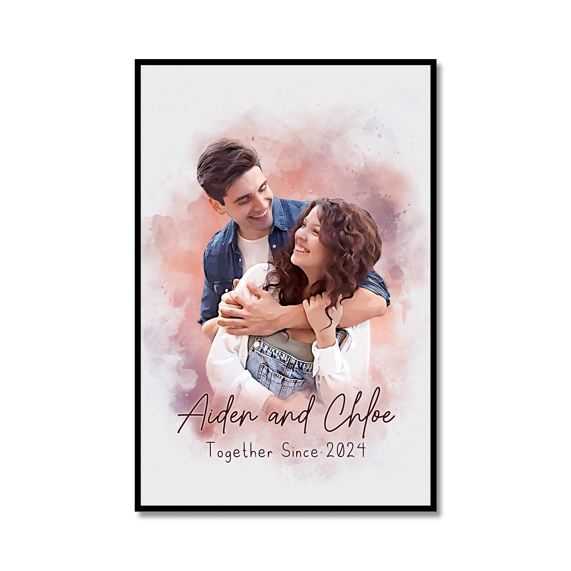 Custom Watercolor Portrait Canvas Wall Art for Couple, Personalized Picture Frames for Couples, Couples Wall Decor Bedroom