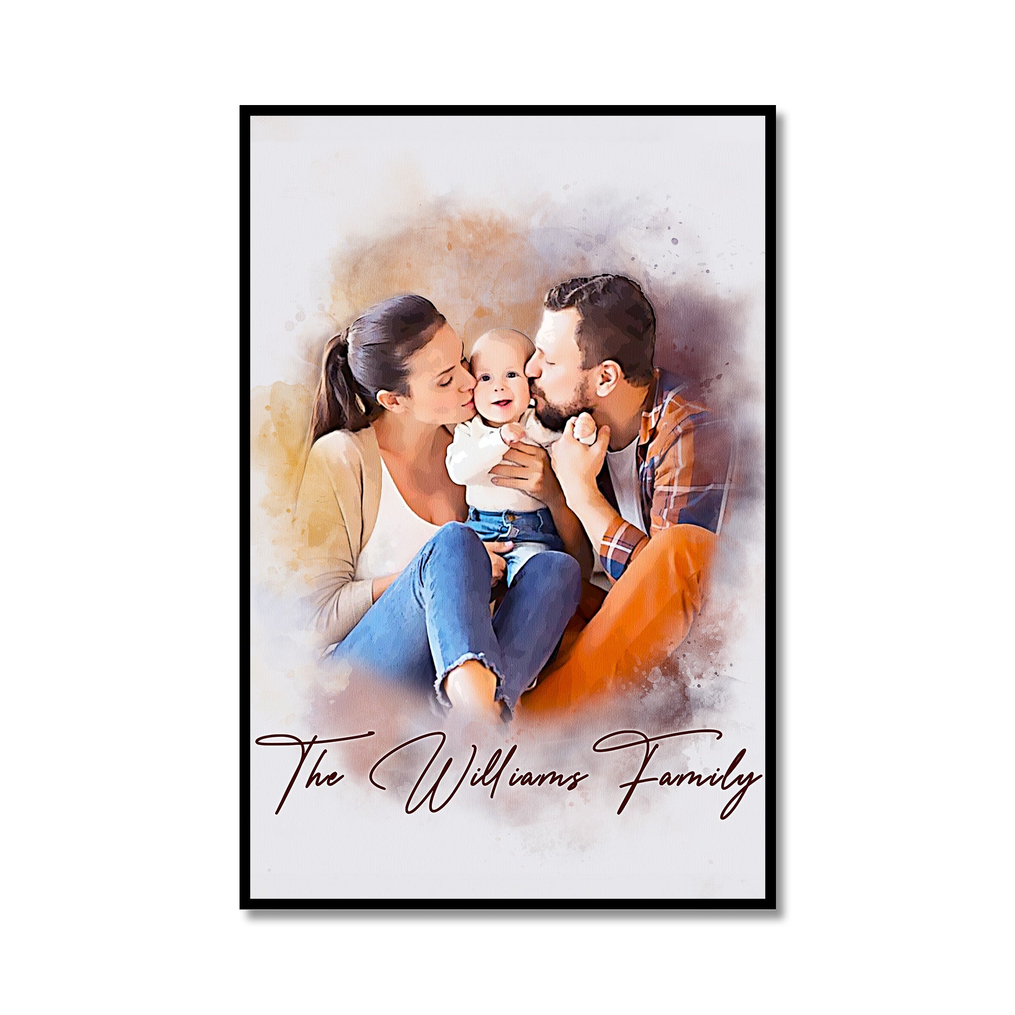 Custom Watercolor Painting from Photo and Text, Personalized Family Portrait Canvas Pictures, Custom Memorable Family Gifts