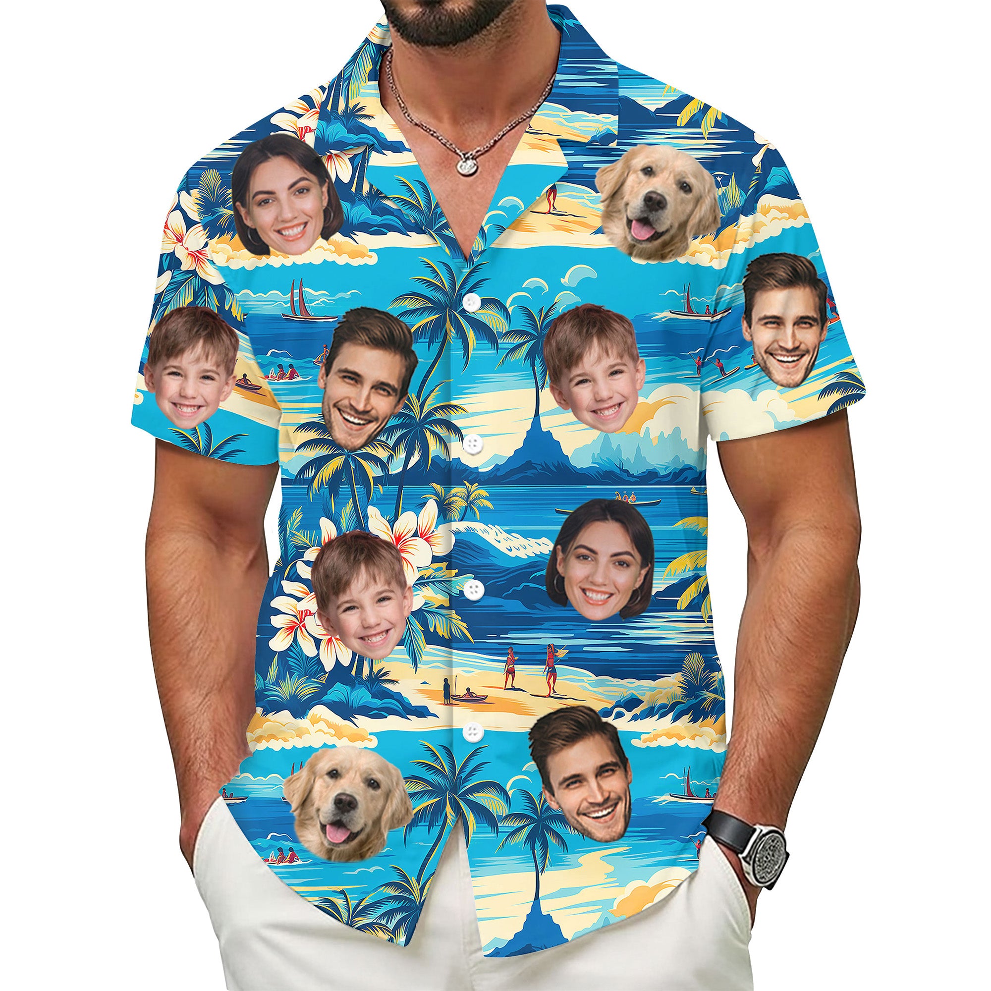 Custom Face Hawaiian Shirt, Personalized Blue Tropical Beach Shirt for Men, Funny Vacation Gift