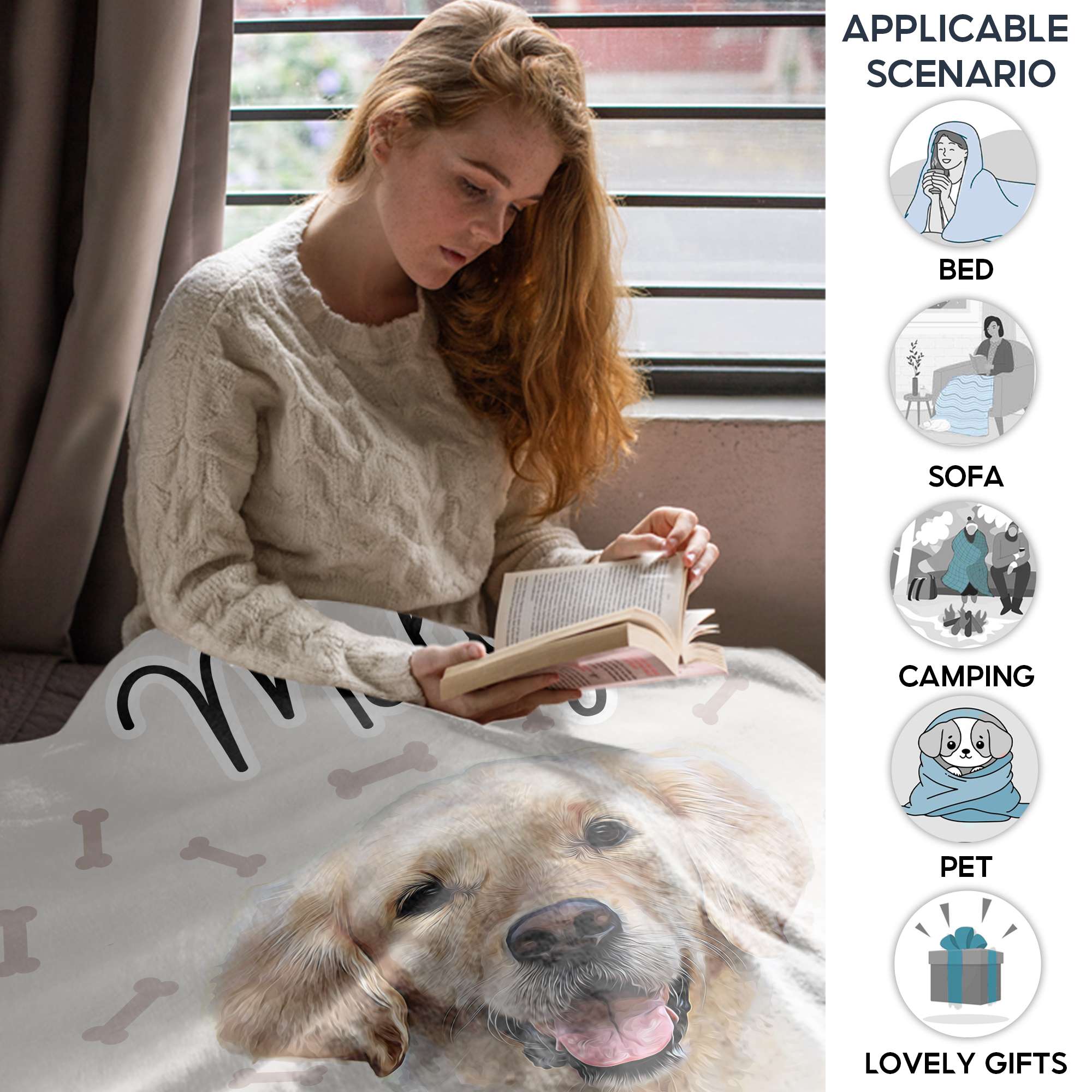 Custom Dog Blanket with Photo and Text, Personalized Pet Blanket for Dogs, Custom Flannel Blanket with Picture, Personalized Pet Memorial Gifts for Dogs