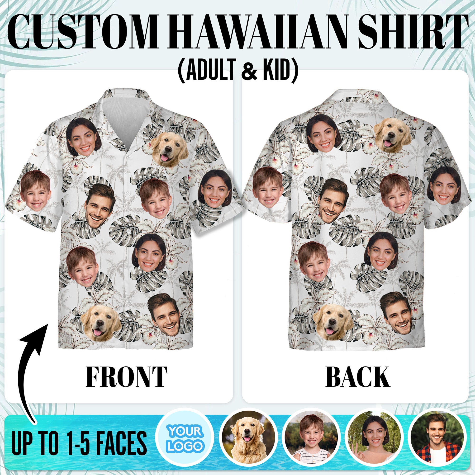 Custom Face Hawaiian Shirt, Personalized White Monstera Floral Shirt for Men, Funny Tropical Gift