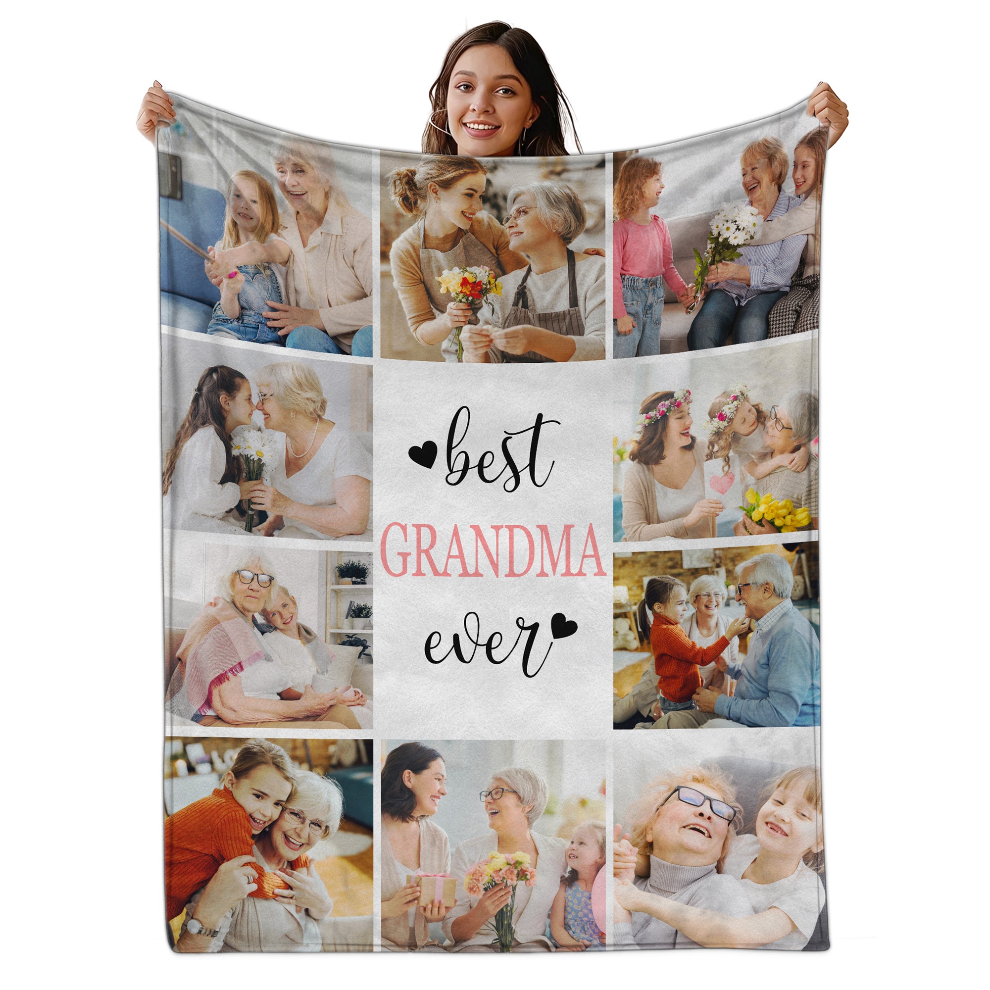 Custom Photo Collage Blanket, Best Grandma Ever Personalized Gift with Baby & Family Pictures, Mother’s Day Gift for New Moms