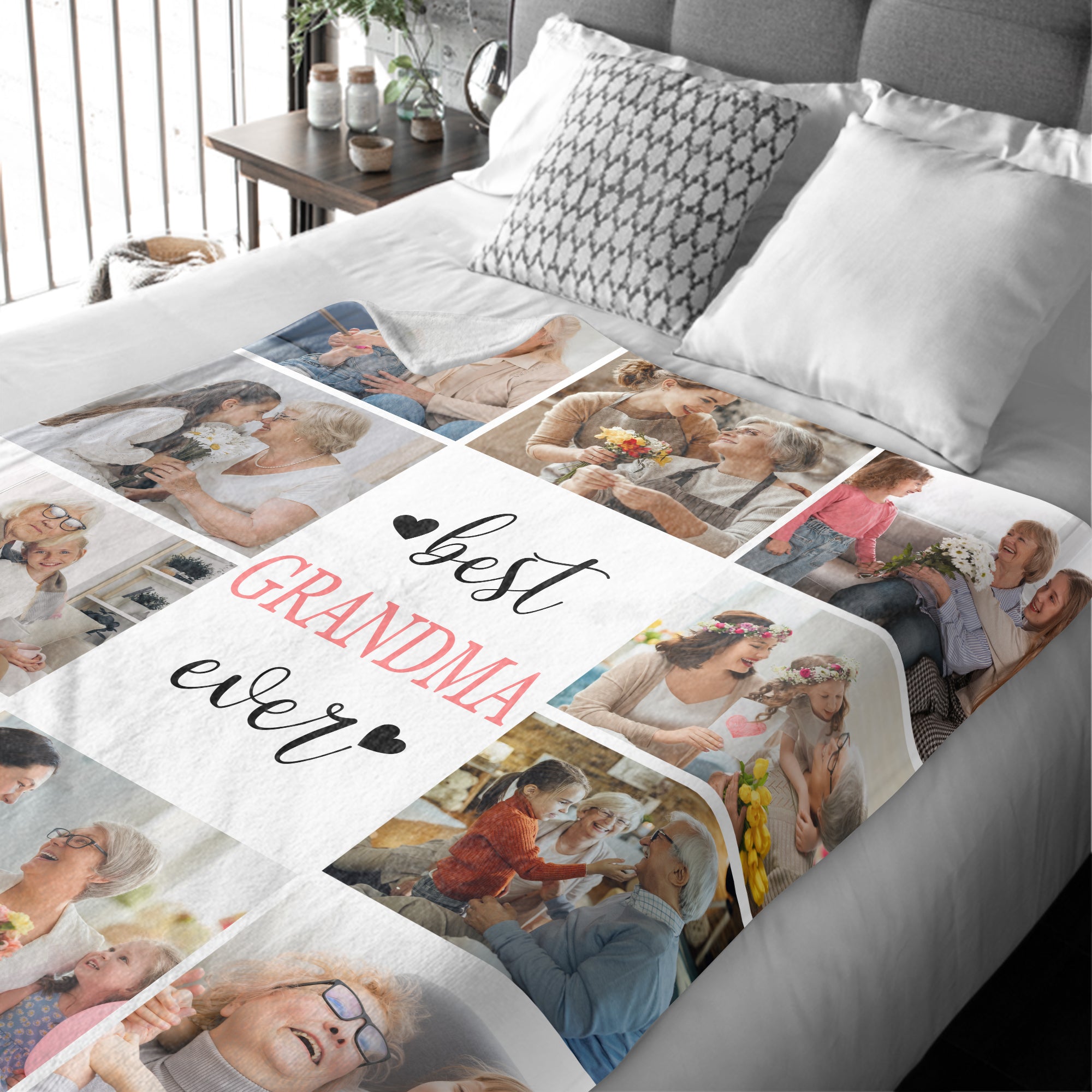Custom Photo Collage Blanket, Best Grandma Ever Personalized Gift with Baby & Family Pictures, Mother’s Day Gift for New Moms
