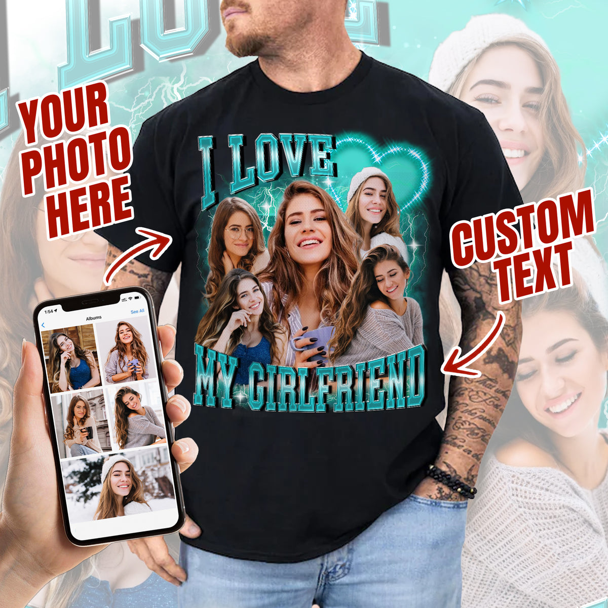 Custom Retro Bootleg Tee, Design Your Own Shirt with Face, Name & Phot ...