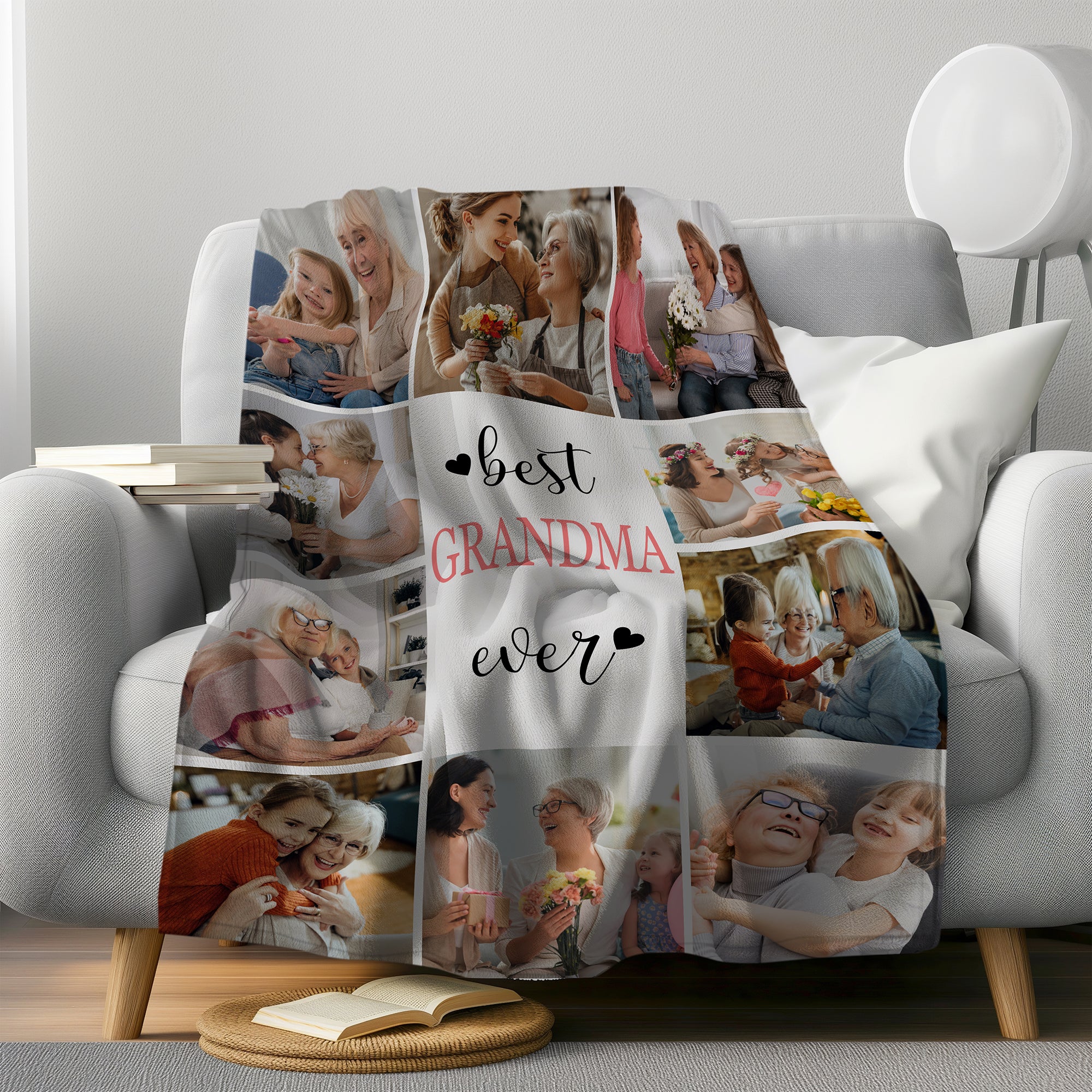 Custom Photo Collage Blanket, Best Grandma Ever Personalized Gift with Baby & Family Pictures, Mother’s Day Gift for New Moms