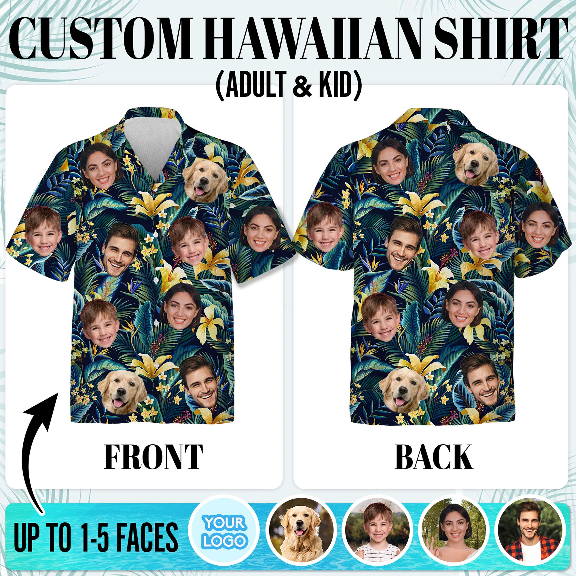 Custom Face Tropical Shirt, Personalized Yellow Lily & Jungle Leaves Hawaiian Shirt, Summer Vacation Gift