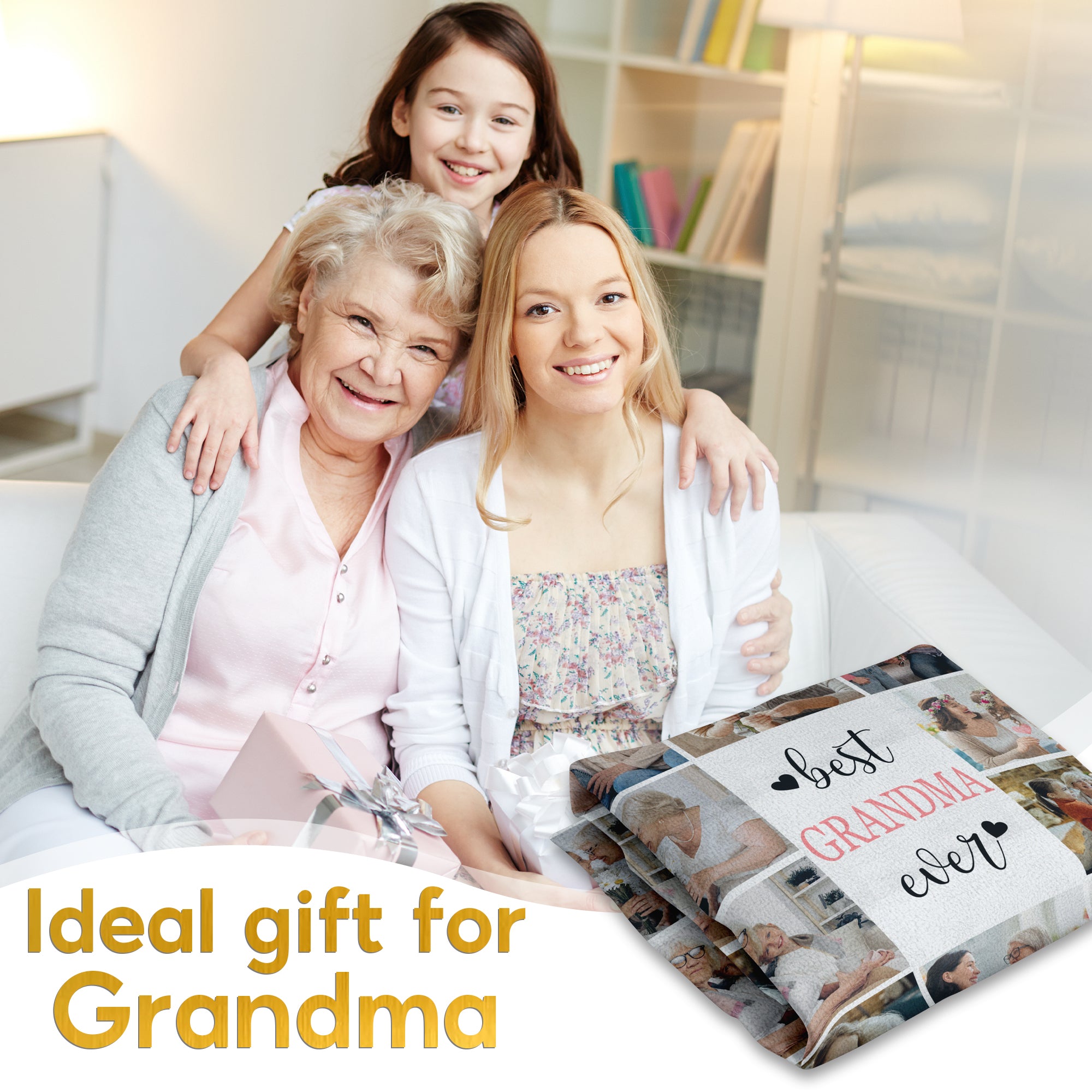Custom Photo Collage Blanket, Best Grandma Ever Personalized Gift with Baby & Family Pictures, Mother’s Day Gift for New Moms