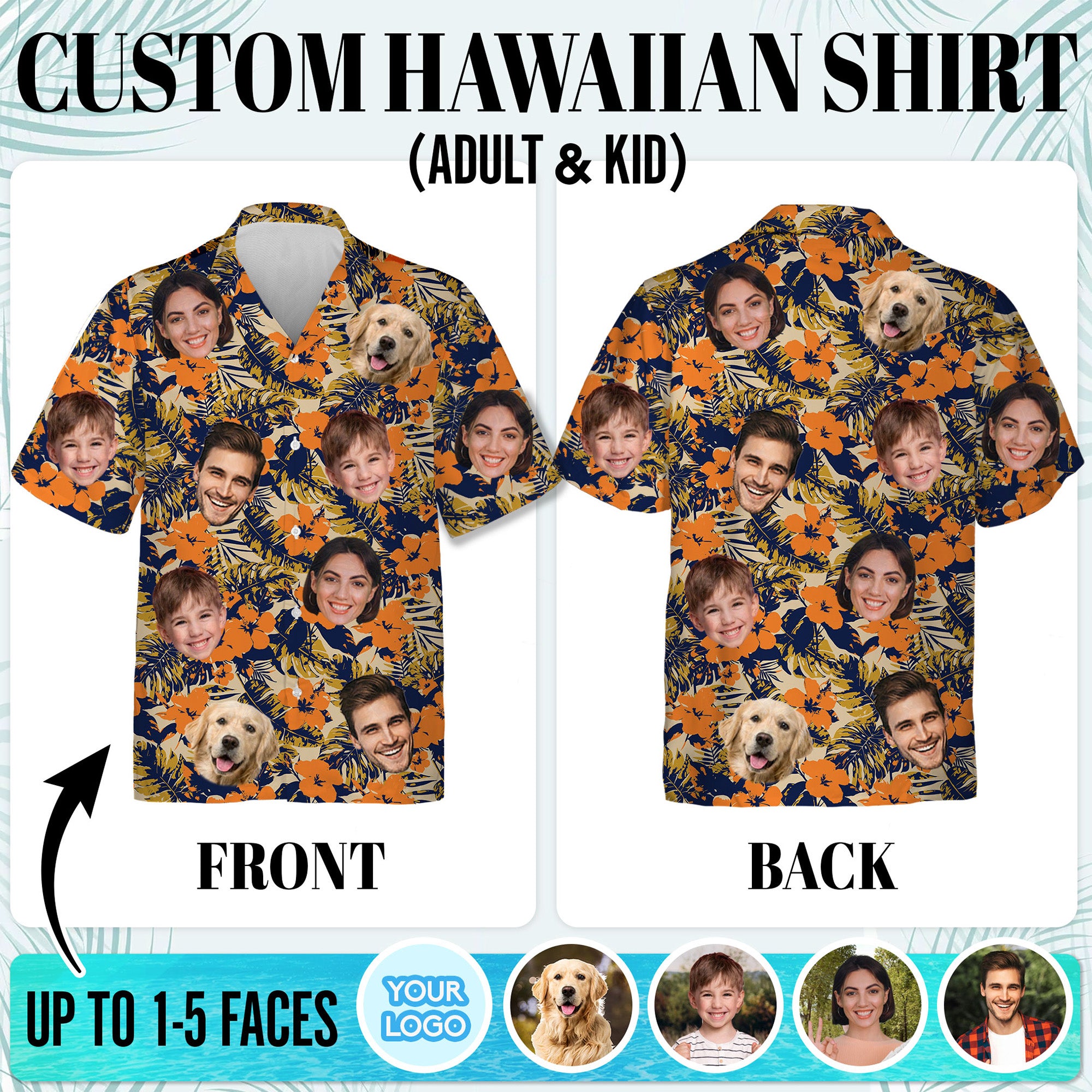 Custom Face Hawaiian Shirt, Personalized Orange Tropical Flower Shirt for Men, Funny Summer Vacation Gift