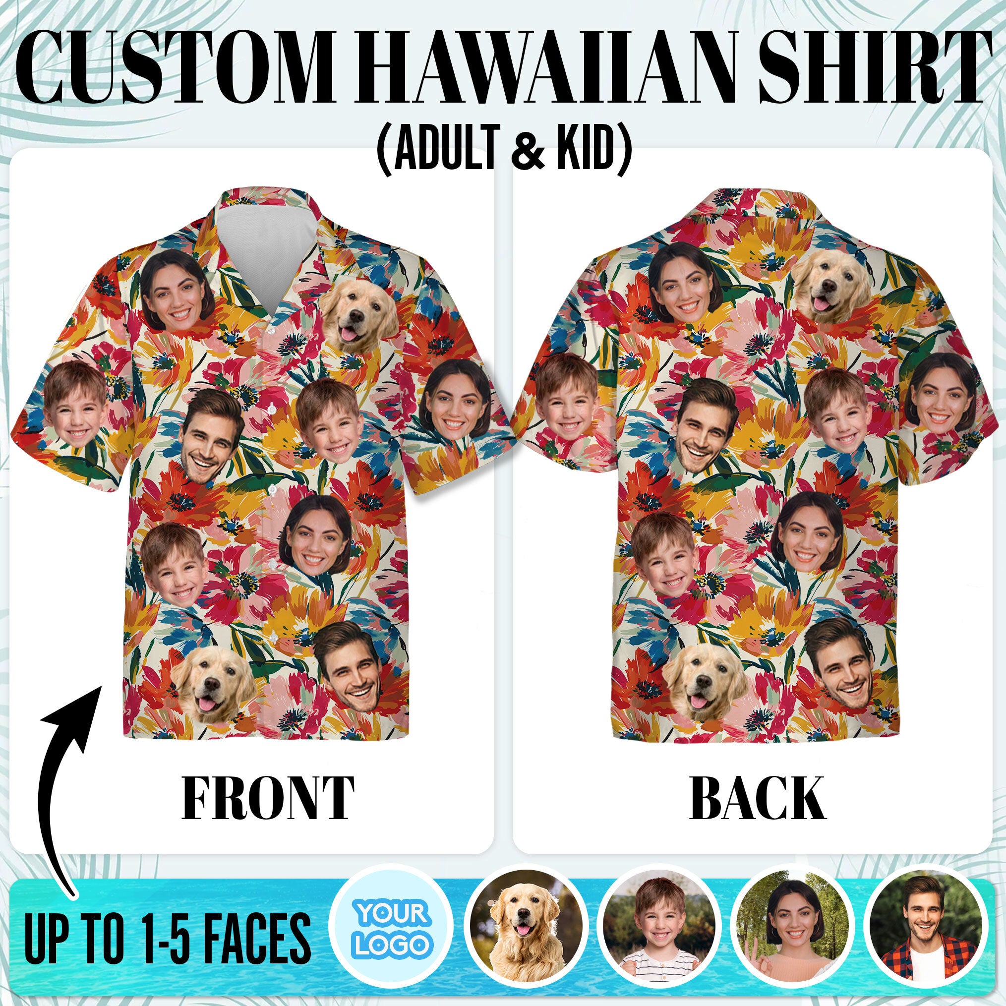 Custom Face Shirt, Personalized Colorful Floral Hawaiian Shirt for Men, Summer Vacation Gift