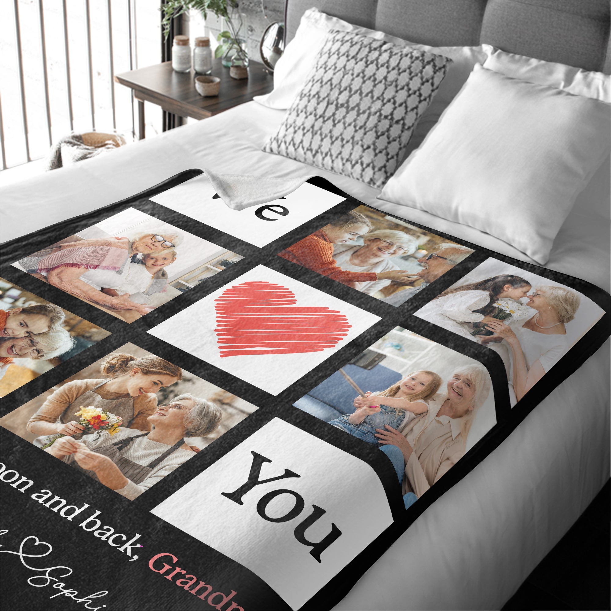 Custom Photo Collage Blanket, Personalized Grandma Blanket with Kids' Names and Pictures, Floral Mother's Day Gift for Mom or Grandma
