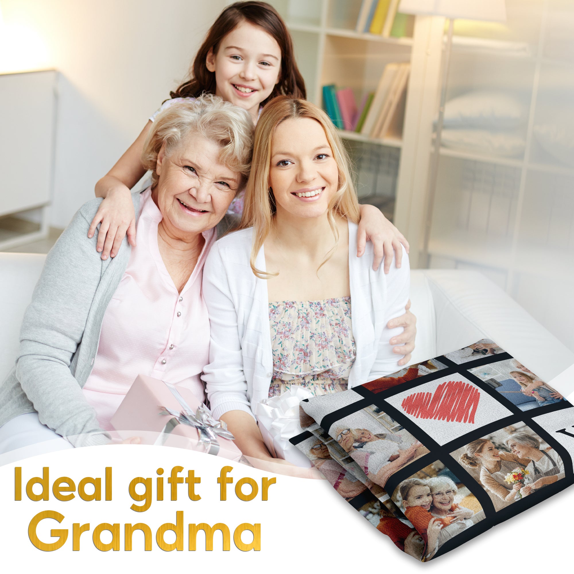 Custom Photo Collage Blanket, Personalized Grandma Blanket with Kids' Names and Pictures, Floral Mother's Day Gift for Mom or Grandma