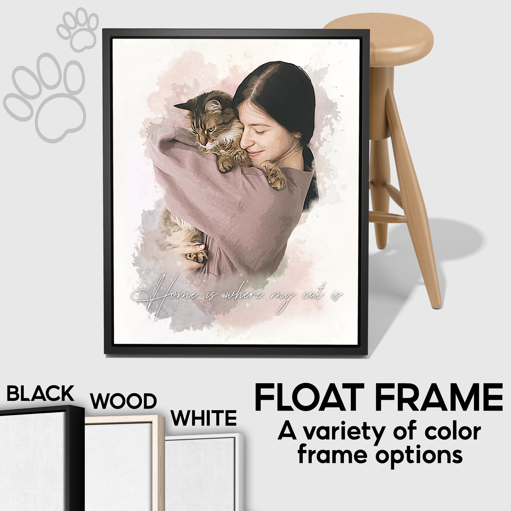 Custom Cat Portrait Canvas, Personalized Watercolor Pet Memorial Wall Art, Gift for Cat Lovers