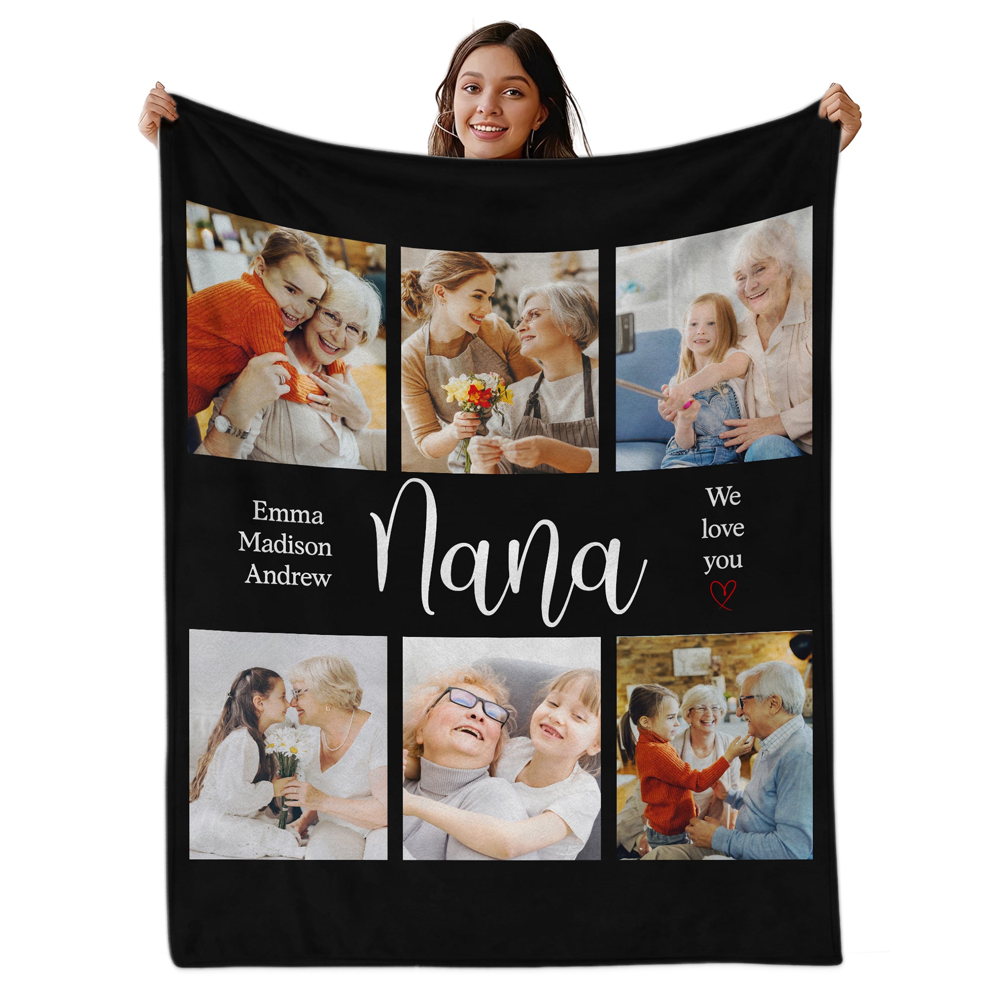 Custom Photo Collage Blanket, Best Grandma Ever Personalized Blanket with Kids' Names and Pictures, Mother's Day Gift for Mom or Grandma