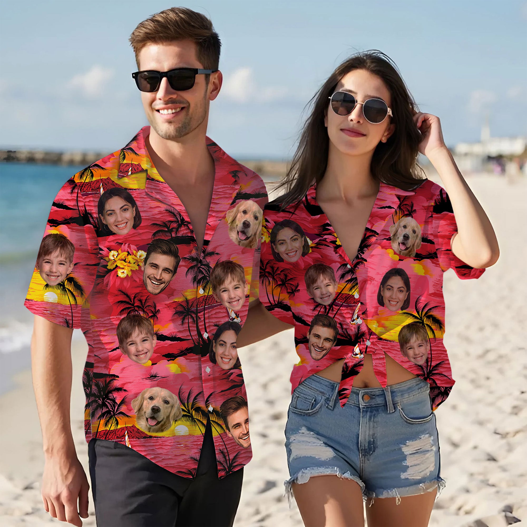 Custom Face Shirt, Personalized Sunset Hawaiian Shirt for Men, Tropical Beach Vacation Gift