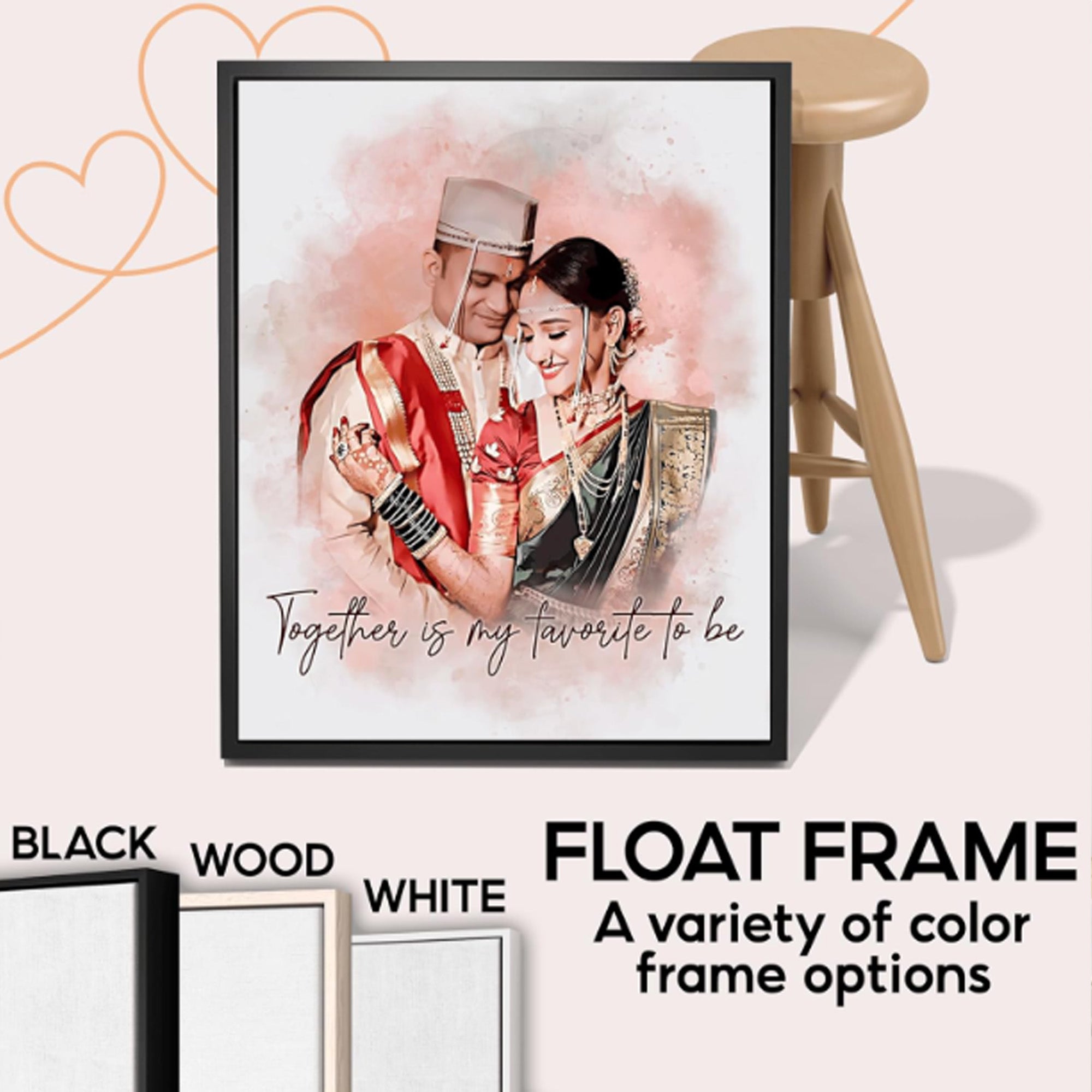 Custom Watercolor Portrait from Photo, Personalized Wedding Picture Frame for Couples, Engagement Picture Frame for Couples