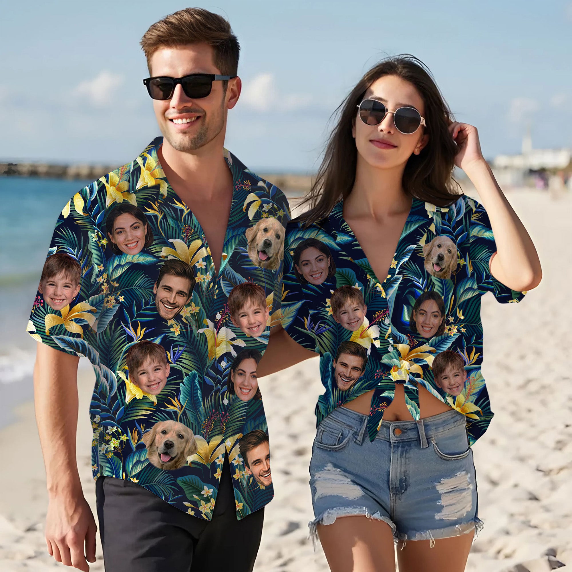 Custom Face Tropical Shirt, Personalized Yellow Lily & Jungle Leaves Hawaiian Shirt, Summer Vacation Gift