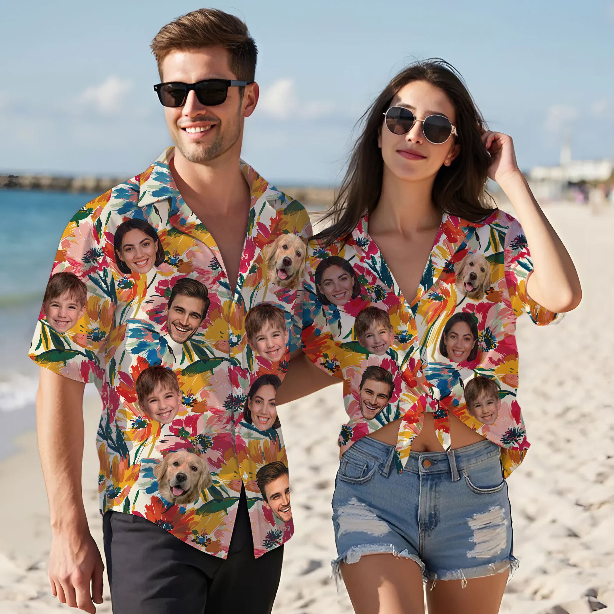 Custom Face Shirt, Personalized Colorful Floral Hawaiian Shirt for Men, Summer Vacation Gift