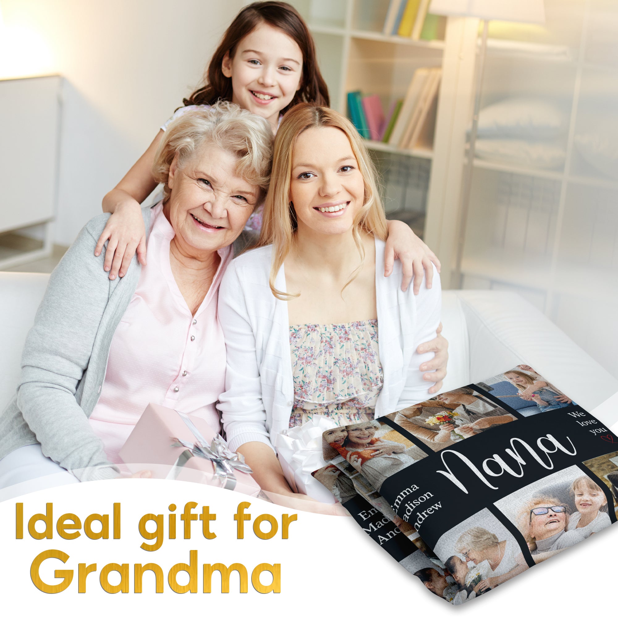 Custom Photo Collage Blanket, Best Grandma Ever Personalized Blanket with Kids' Names and Pictures, Mother's Day Gift for Mom or Grandma