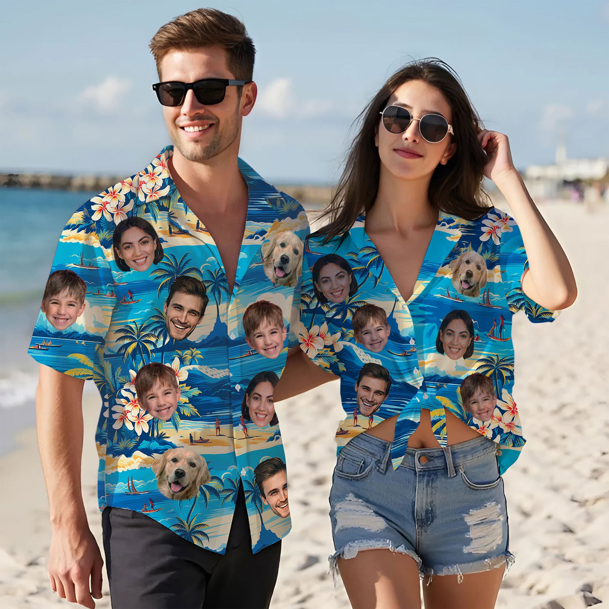 Custom Face Hawaiian Shirt, Personalized Blue Tropical Beach Shirt for Men, Funny Vacation Gift