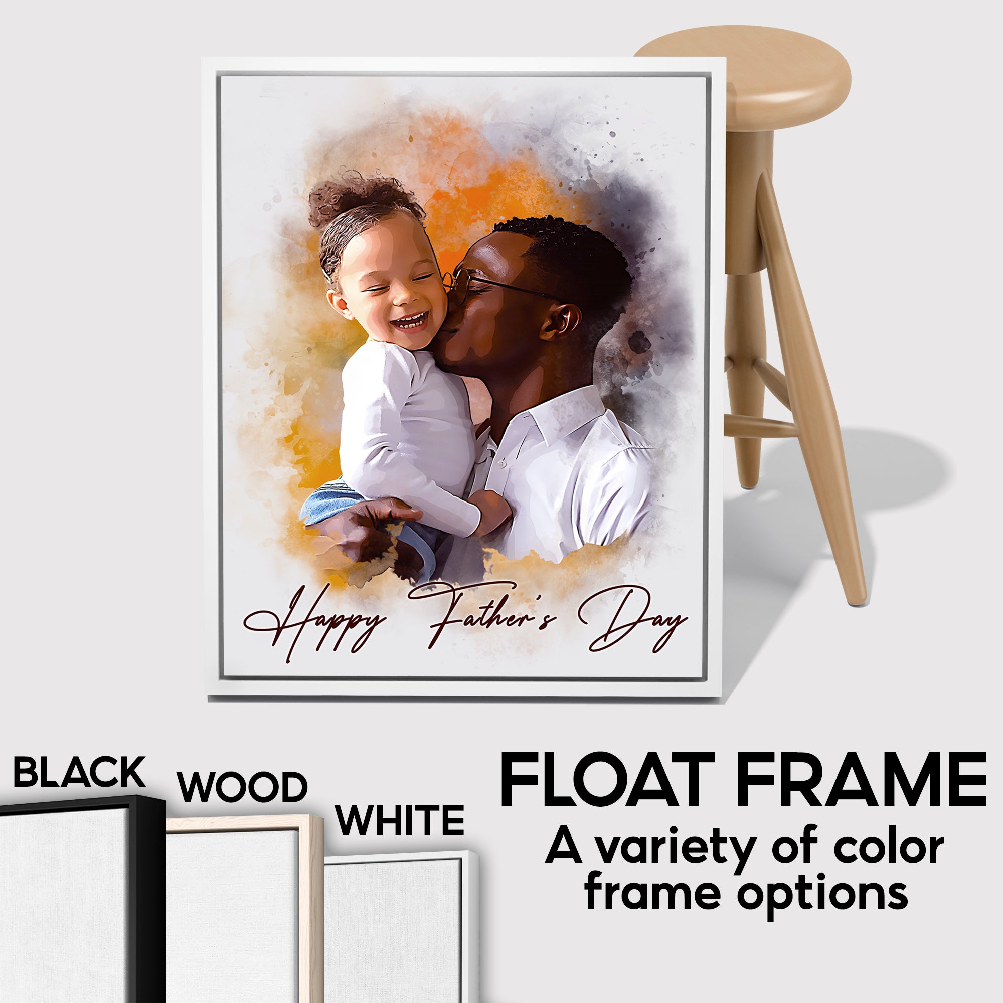 Custom Father and Son Portrait Print, Personalized Watercolor Effect Canvas, Dad and Child Wall Art Gift for Father’s Day