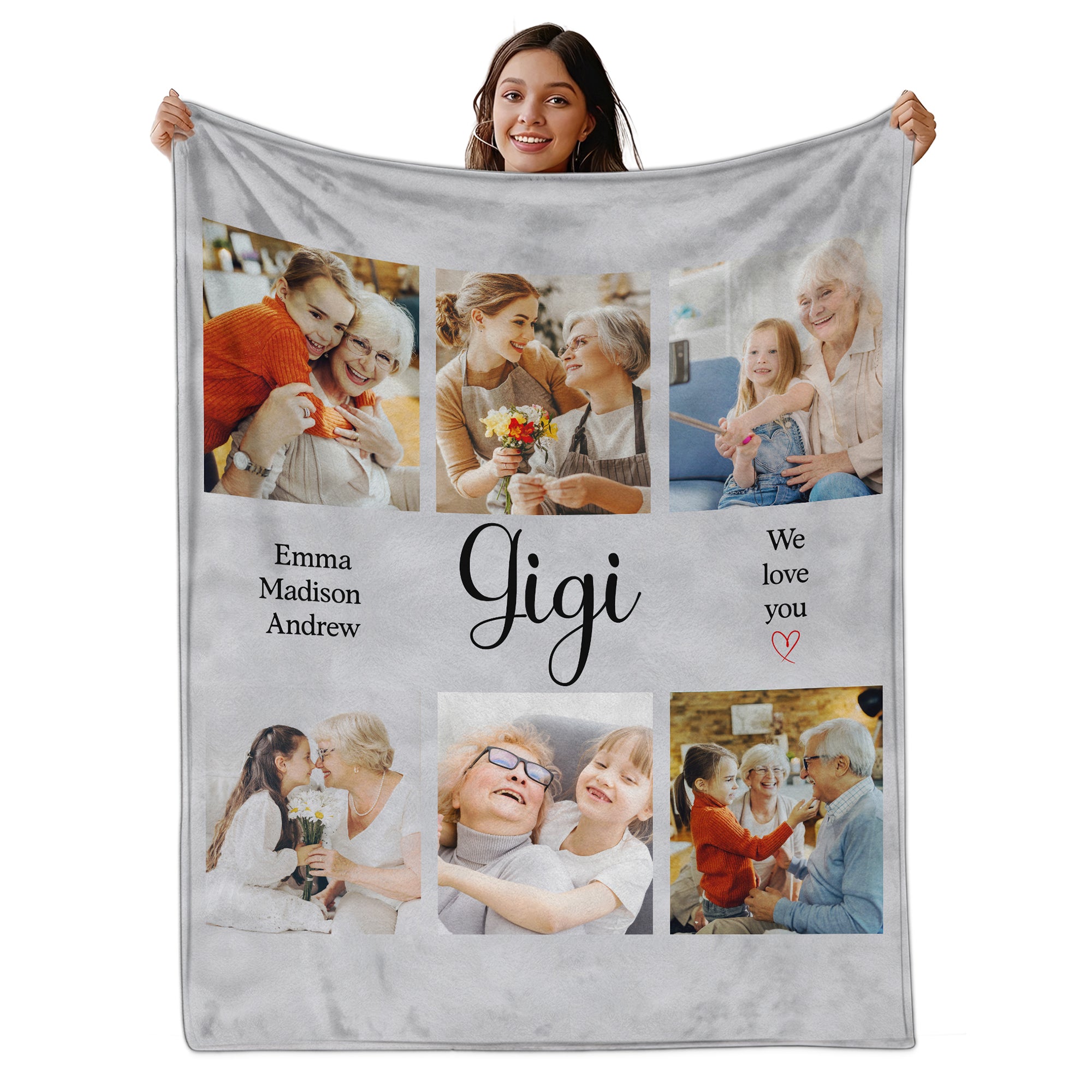 Custom Photo Collage Blanket, Personalized Grandma Blanket with Family Pictures and Names, Happy Mother's Day Gift for Mom or Grandma