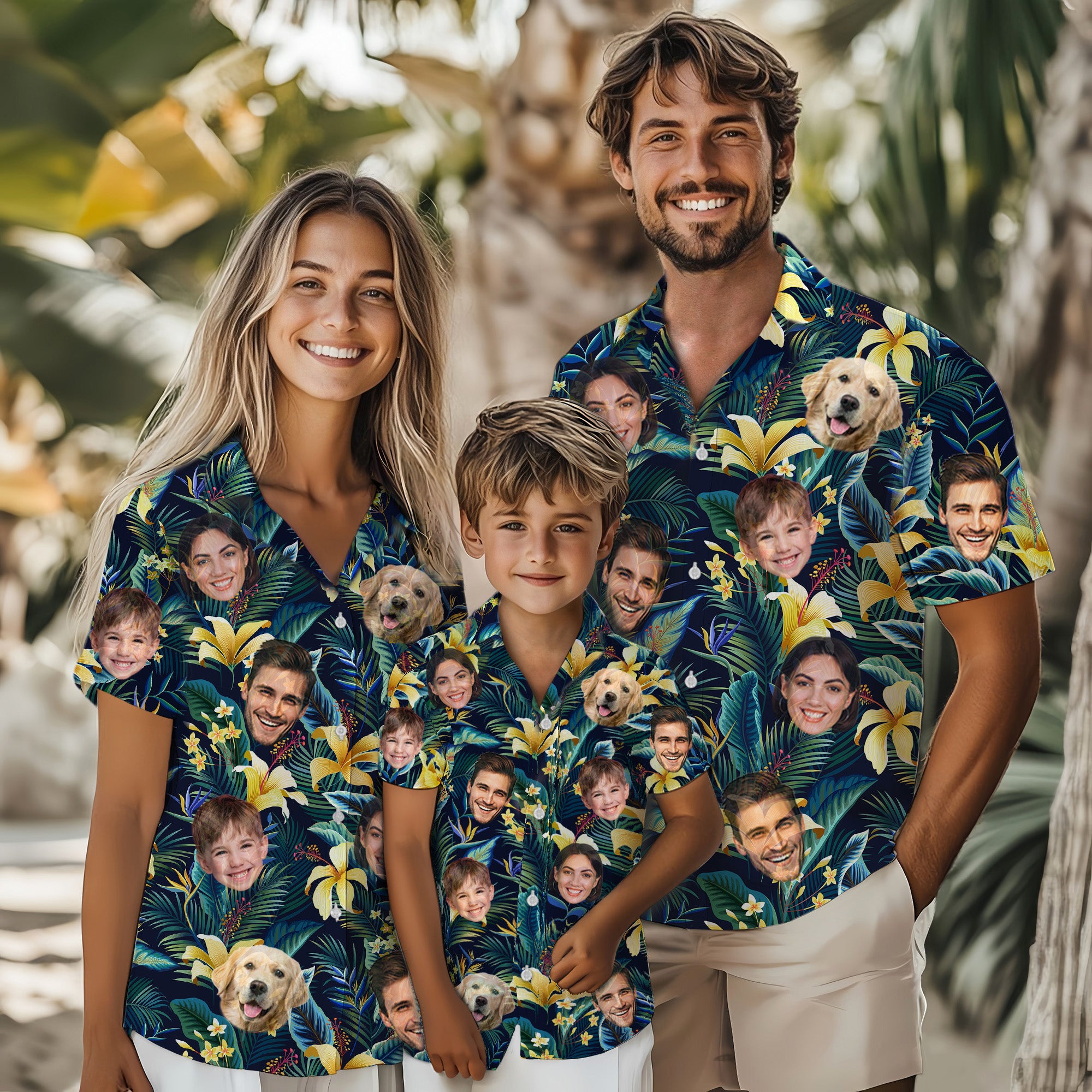 Custom Face Tropical Shirt, Personalized Yellow Lily & Jungle Leaves Hawaiian Shirt, Summer Vacation Gift