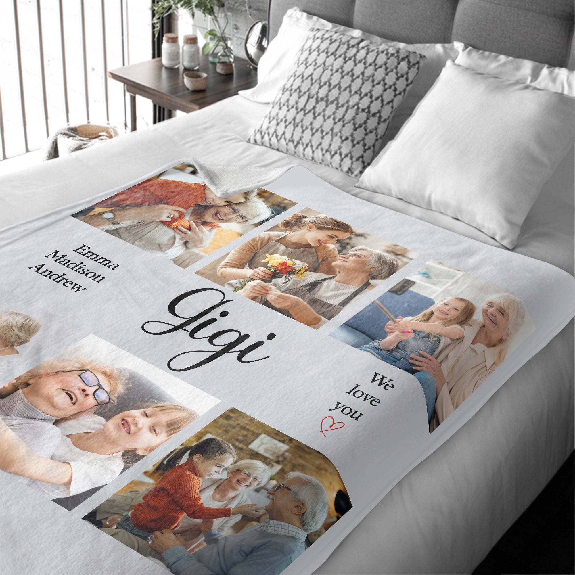 Custom Photo Collage Blanket, Personalized Grandma Blanket with Family Pictures and Names, Happy Mother's Day Gift for Mom or Grandma