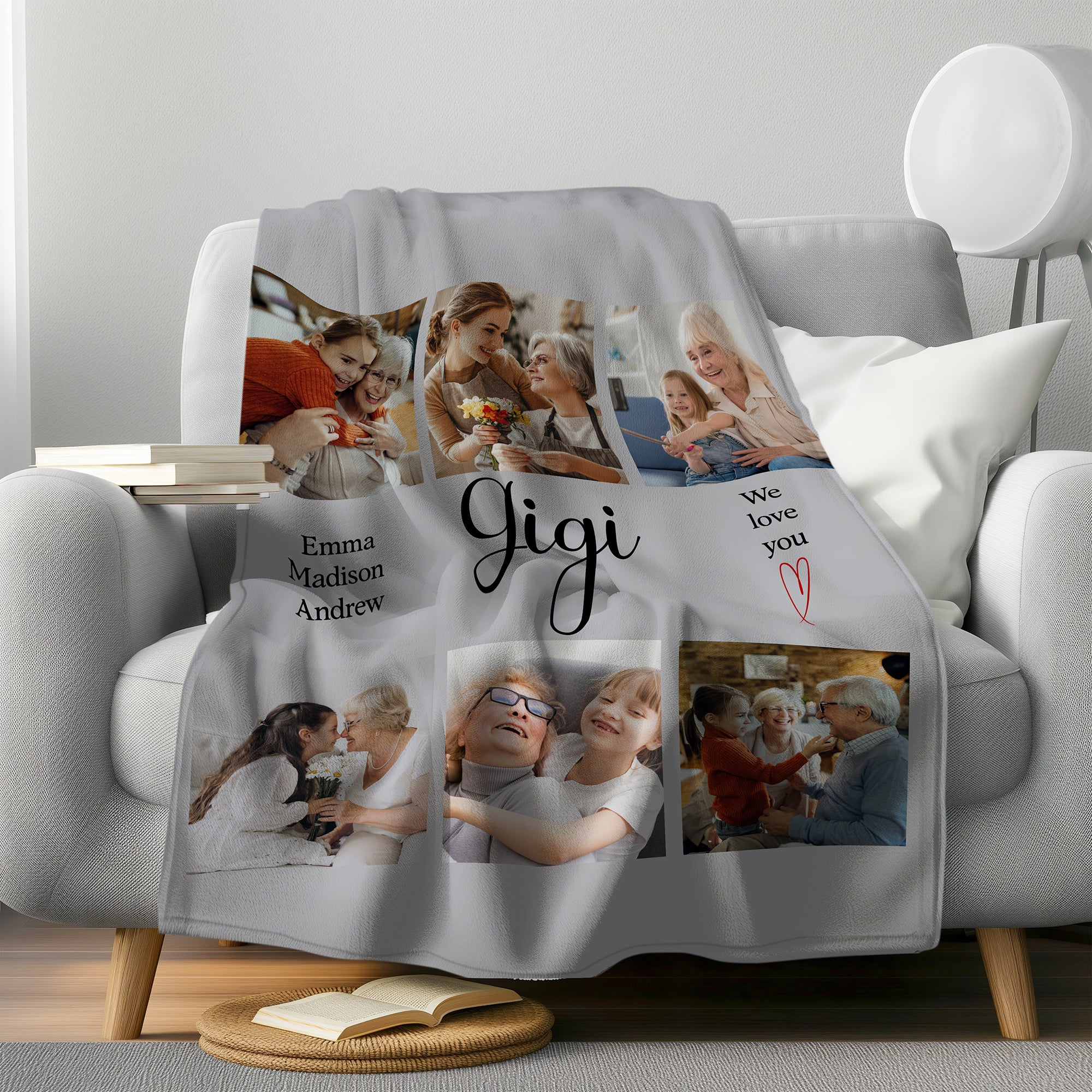 Custom Photo Collage Blanket, Personalized Grandma Blanket with Family Pictures and Names, Happy Mother's Day Gift for Mom or Grandma