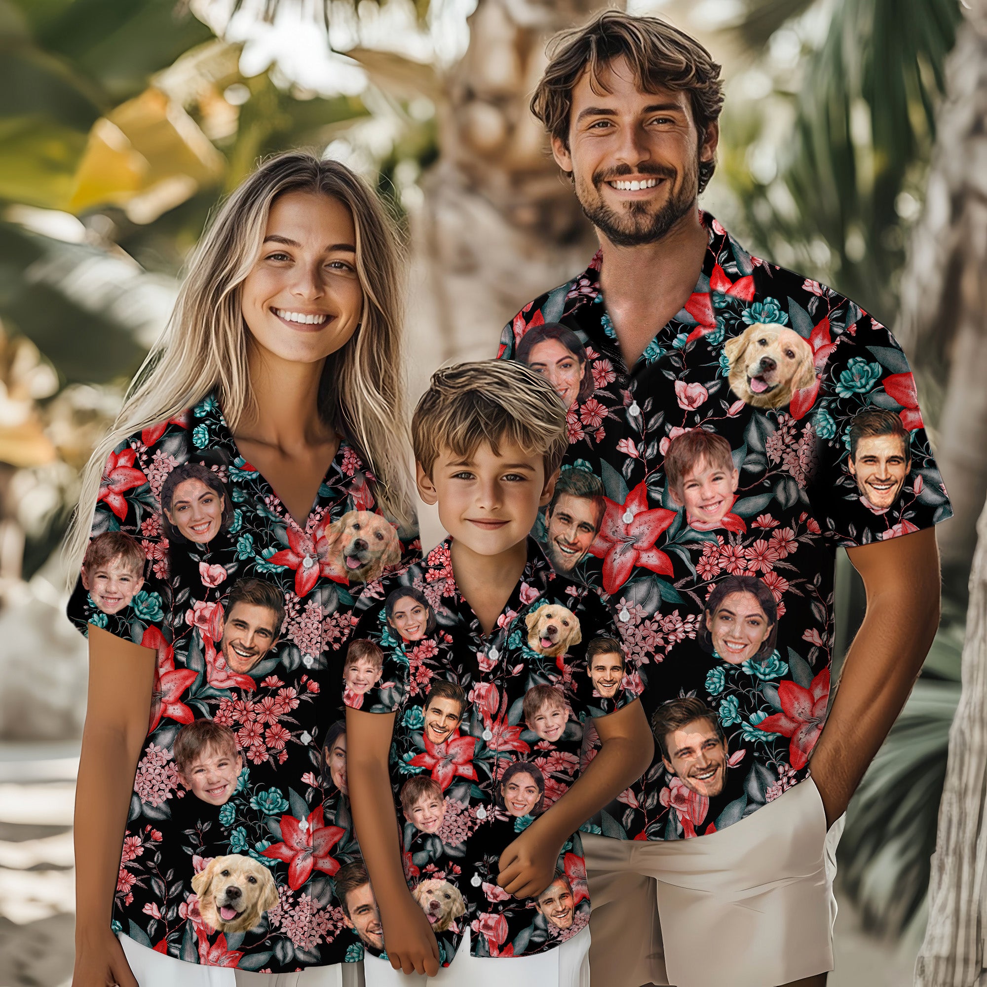 Custom Face Shirt, Personalized Black Floral Hawaiian Shirt for Men, Funny Summer Gift