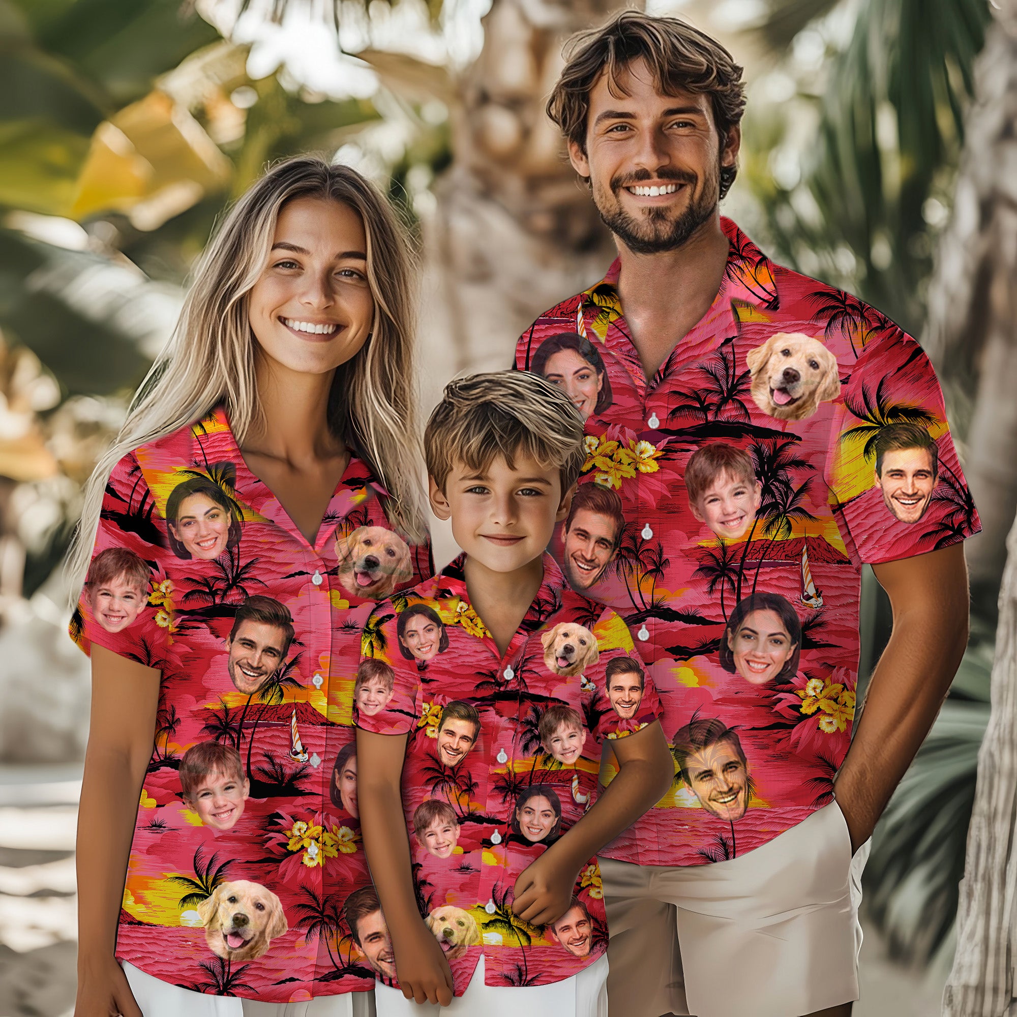 Custom Face Shirt, Personalized Sunset Hawaiian Shirt for Men, Tropical Beach Vacation Gift