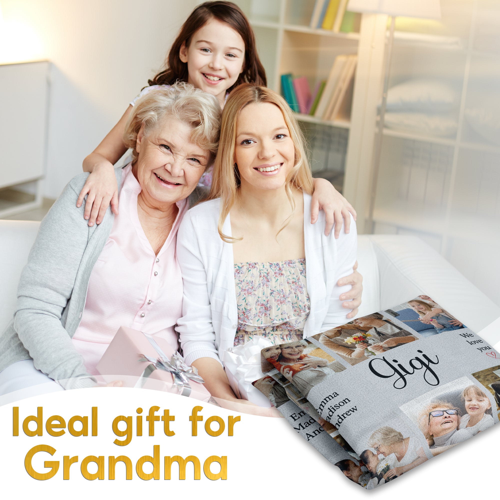 Custom Photo Collage Blanket, Personalized Grandma Blanket with Family Pictures and Names, Happy Mother's Day Gift for Mom or Grandma