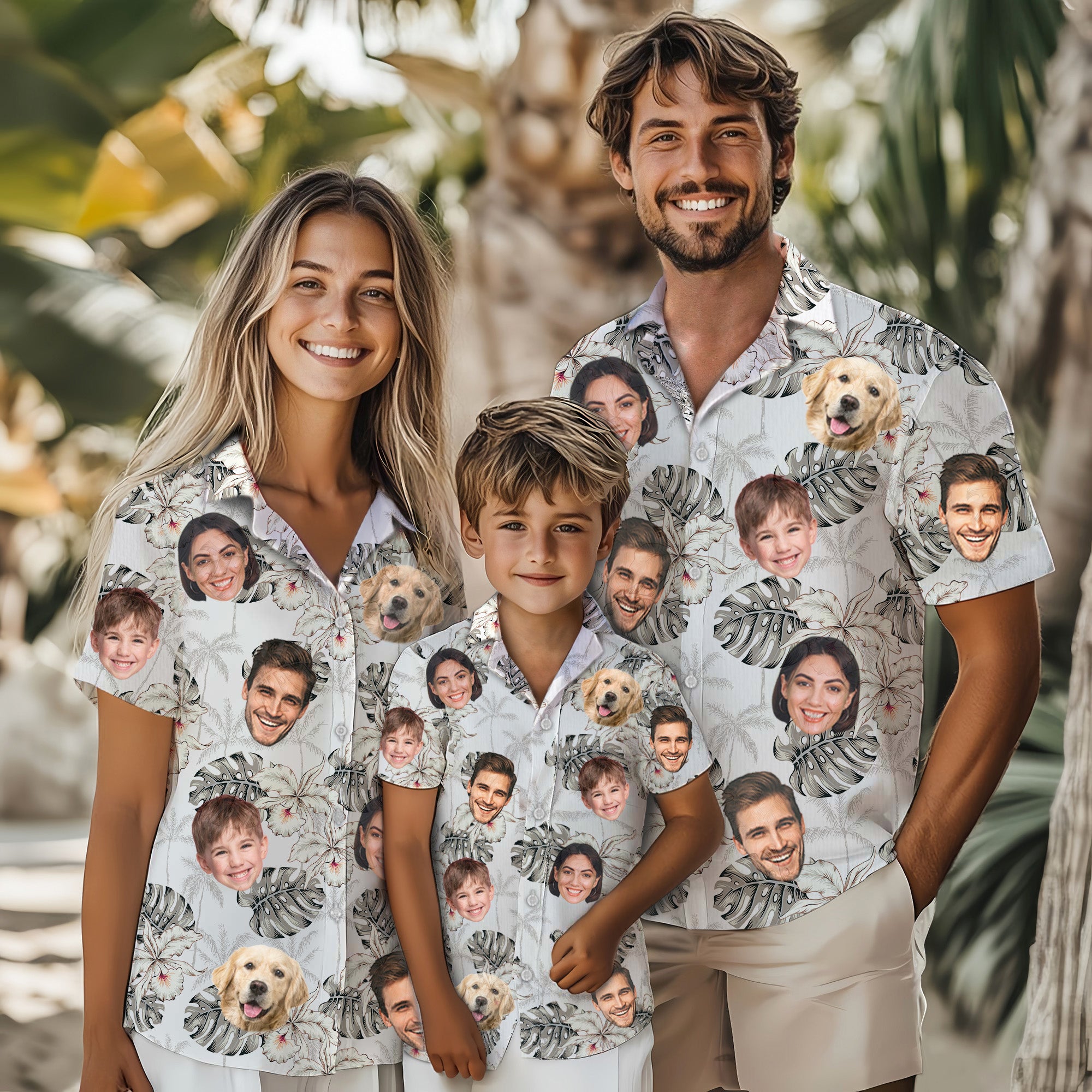 Custom Face Hawaiian Shirt, Personalized White Monstera Floral Shirt for Men, Funny Tropical Gift