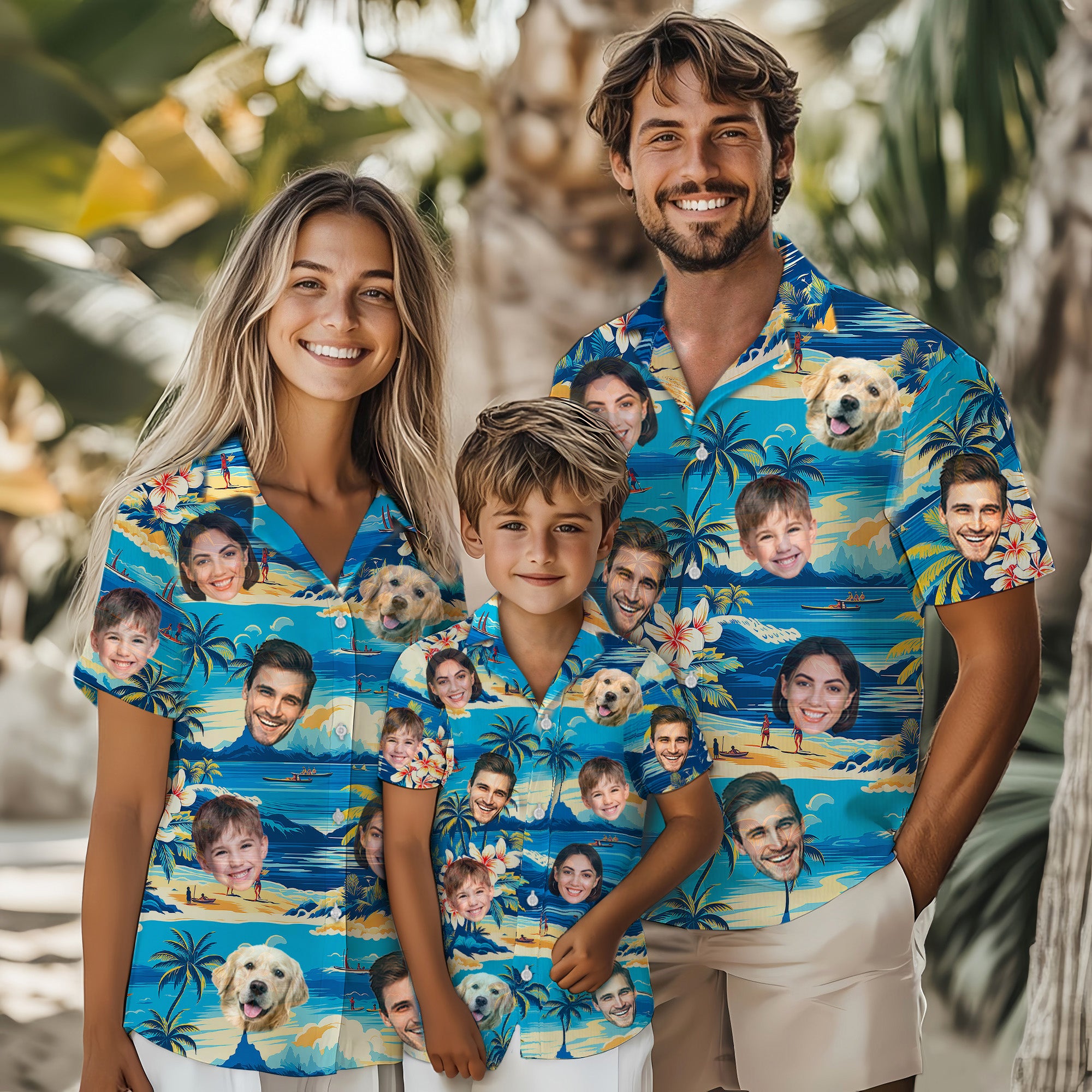 Custom Face Hawaiian Shirt, Personalized Blue Tropical Beach Shirt for Men, Funny Vacation Gift