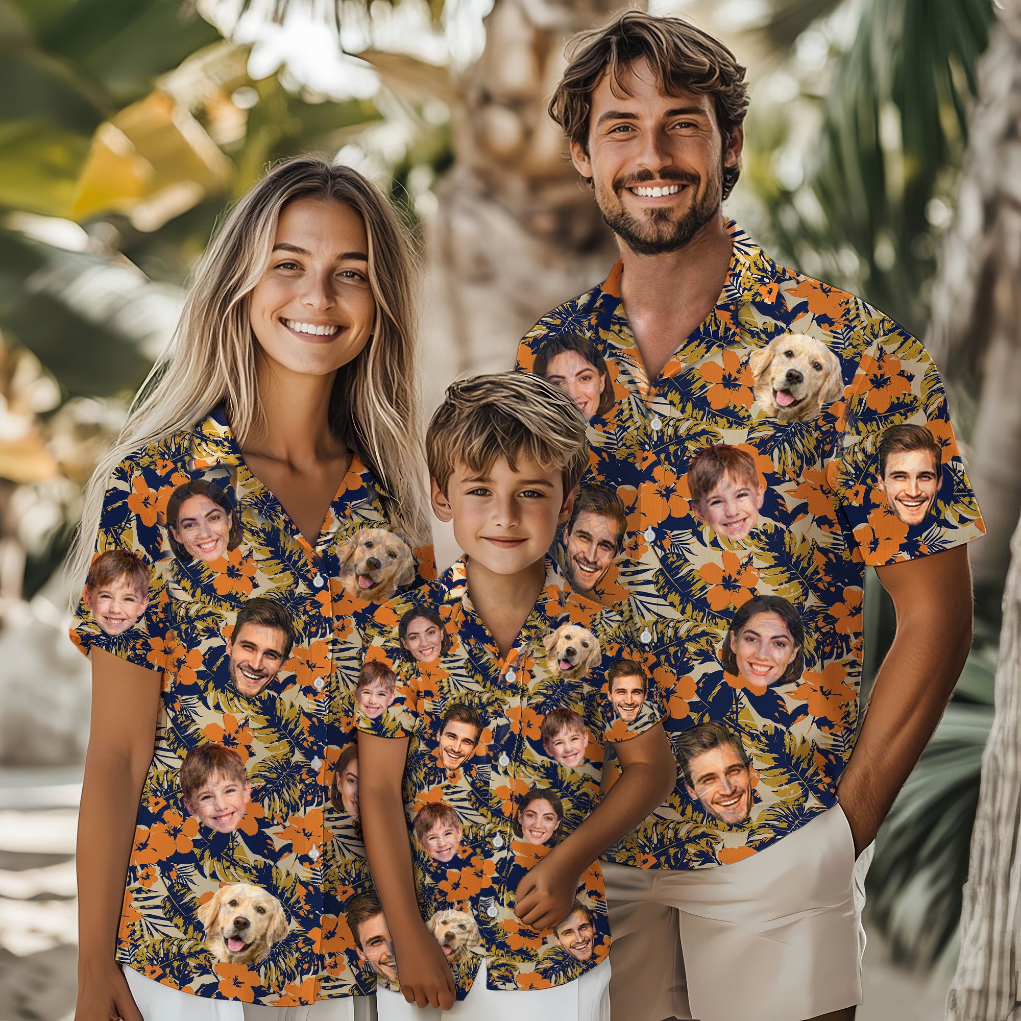 Custom Face Hawaiian Shirt, Personalized Orange Tropical Flower Shirt for Men, Funny Summer Vacation Gift
