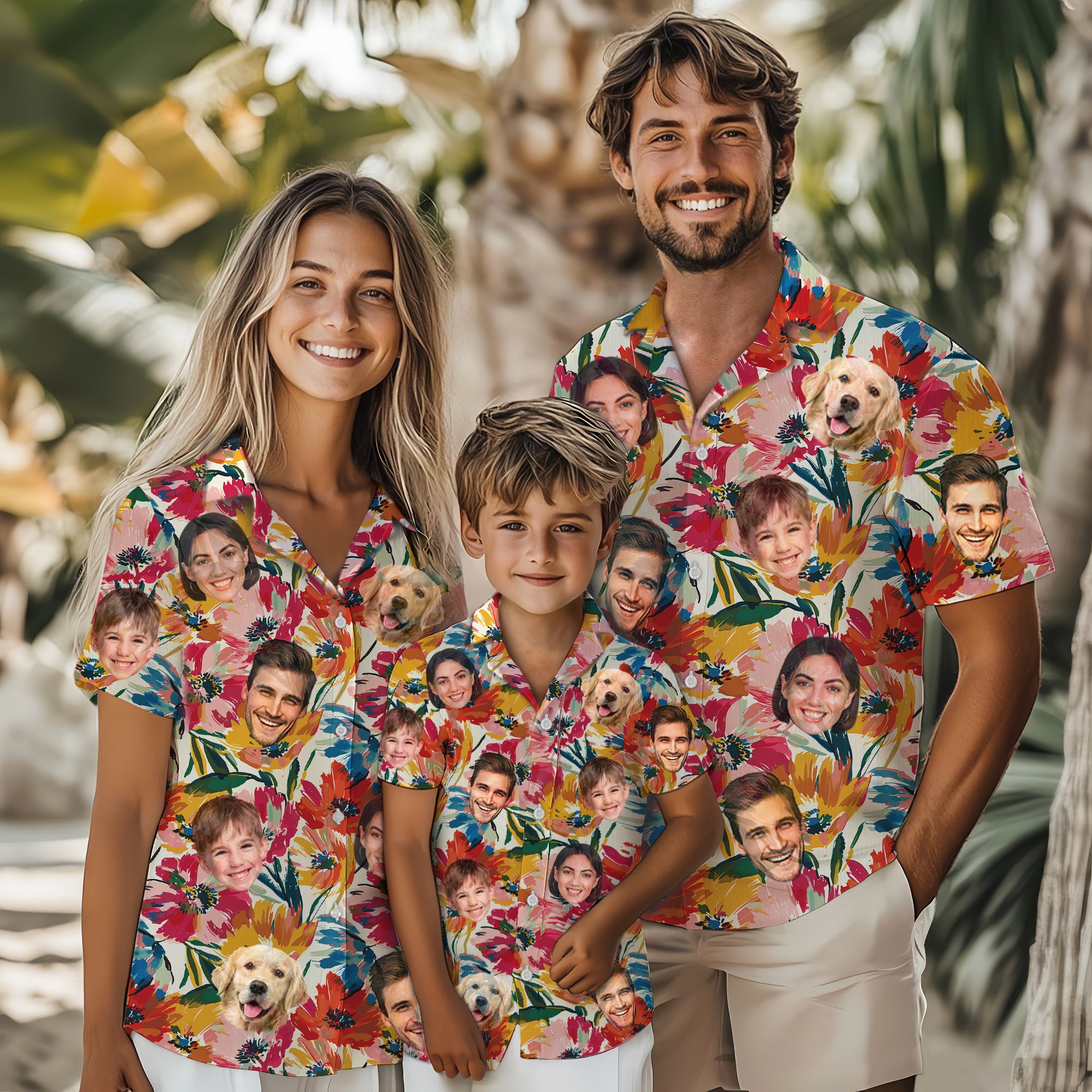 Custom Face Shirt, Personalized Colorful Floral Hawaiian Shirt for Men, Summer Vacation Gift