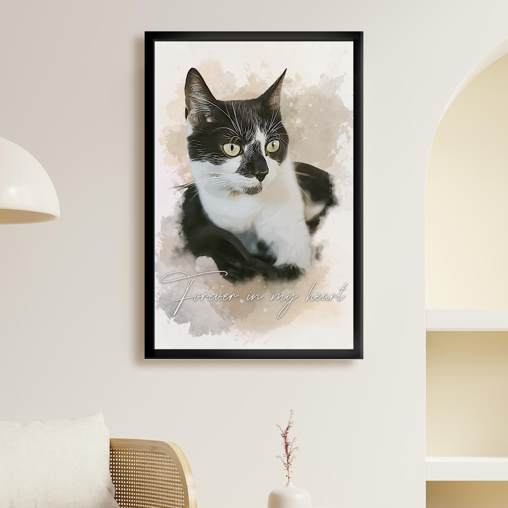 Custom Cat Portrait Canvas, Personalized Watercolor Pet Memorial Wall Art, Gift for Cat Lovers