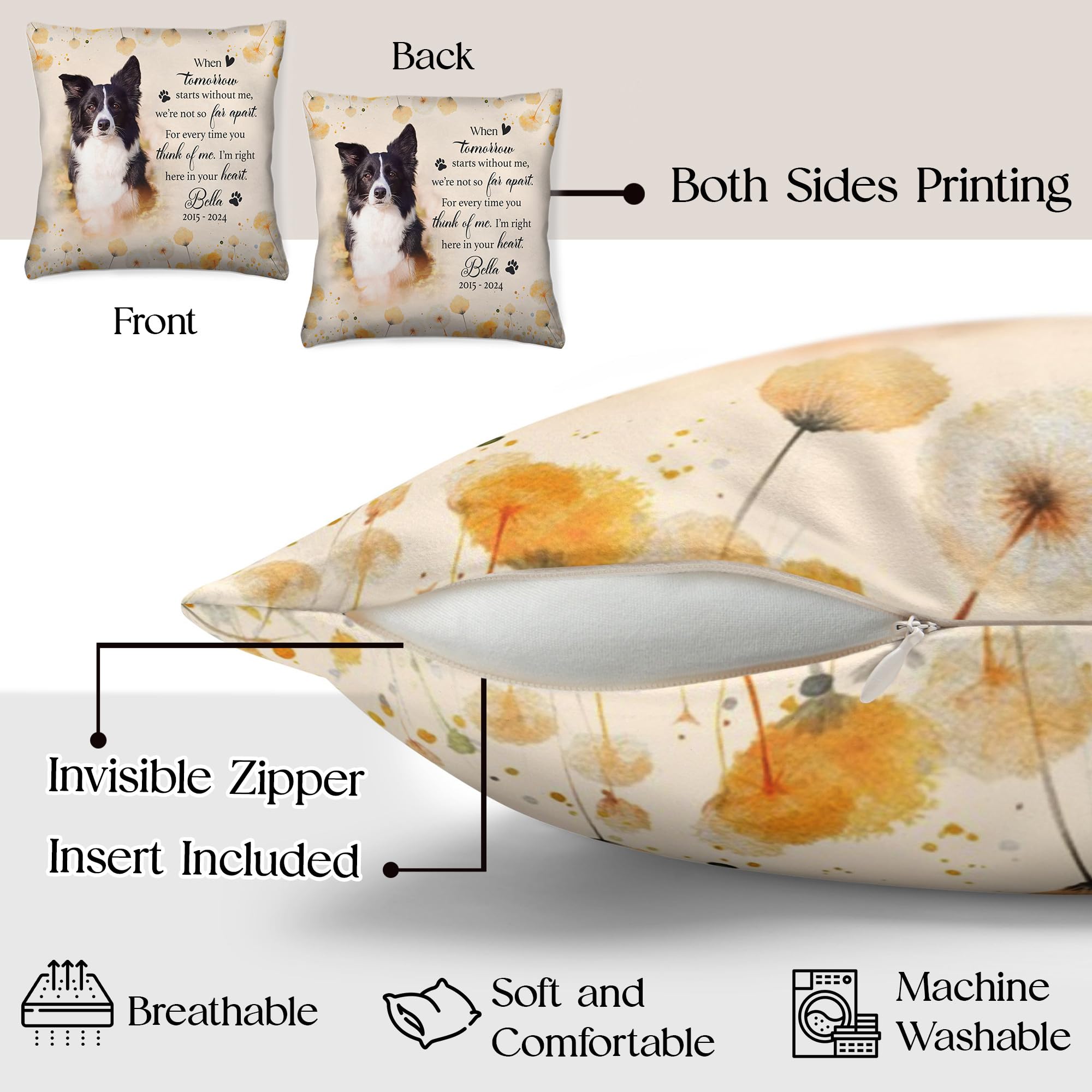 Personalized Pet Memorial Throw Pillow with Photo, Pet Loss Gifts Dog, In Memory of Dog Gifts, Pet Photo Gifts for Dog Lovers 3