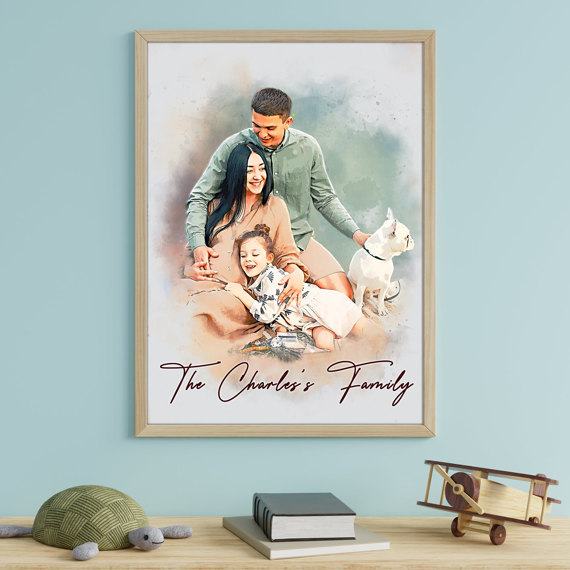 Custom Father and Son Portrait Print, Personalized Watercolor Effect Canvas, Dad and Child Wall Art Gift for Father’s Day