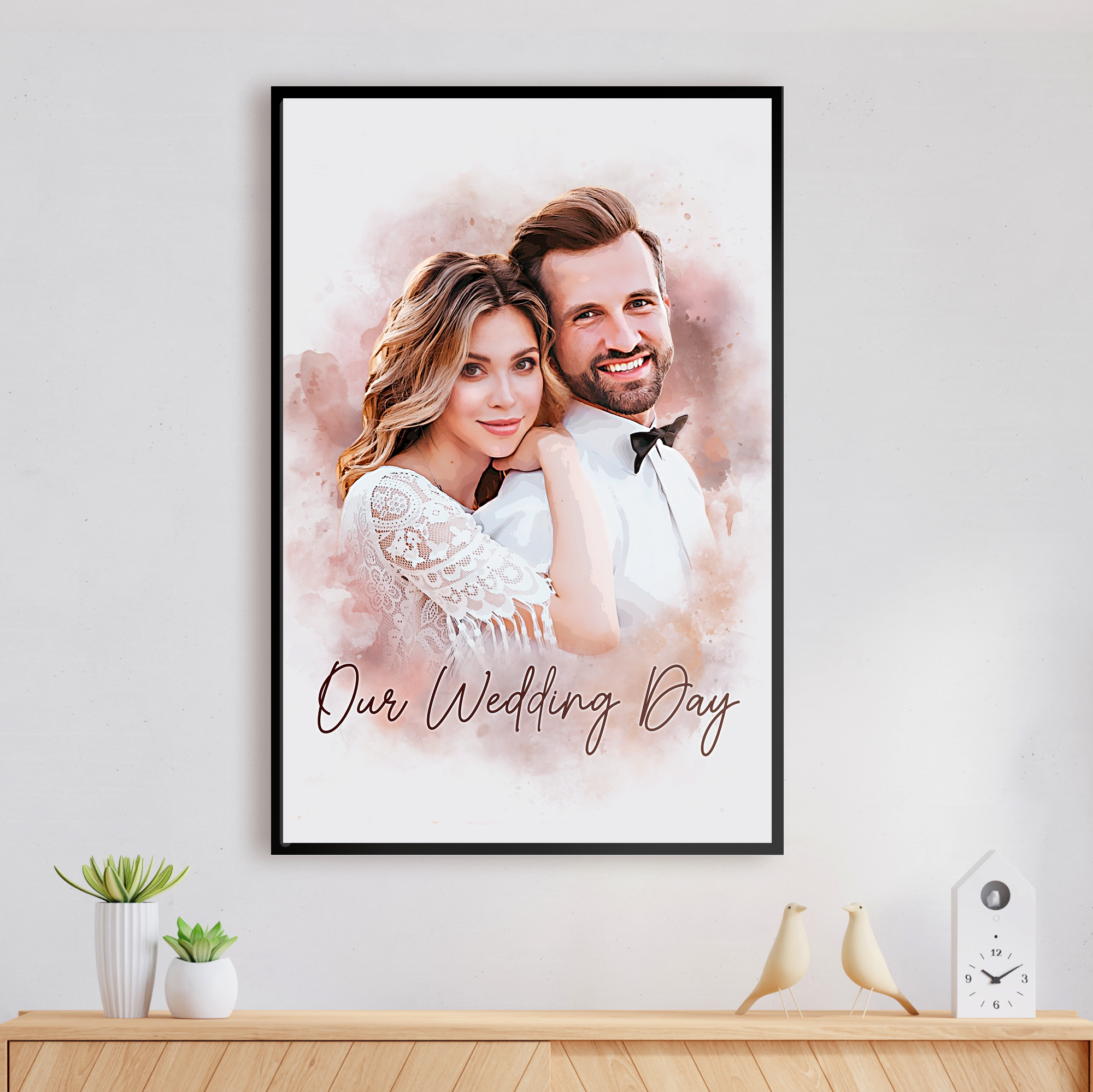 Custom Couple Portrait Canvas, Personalized Watercolor Anniversary Gift, Together Since 2024 Print