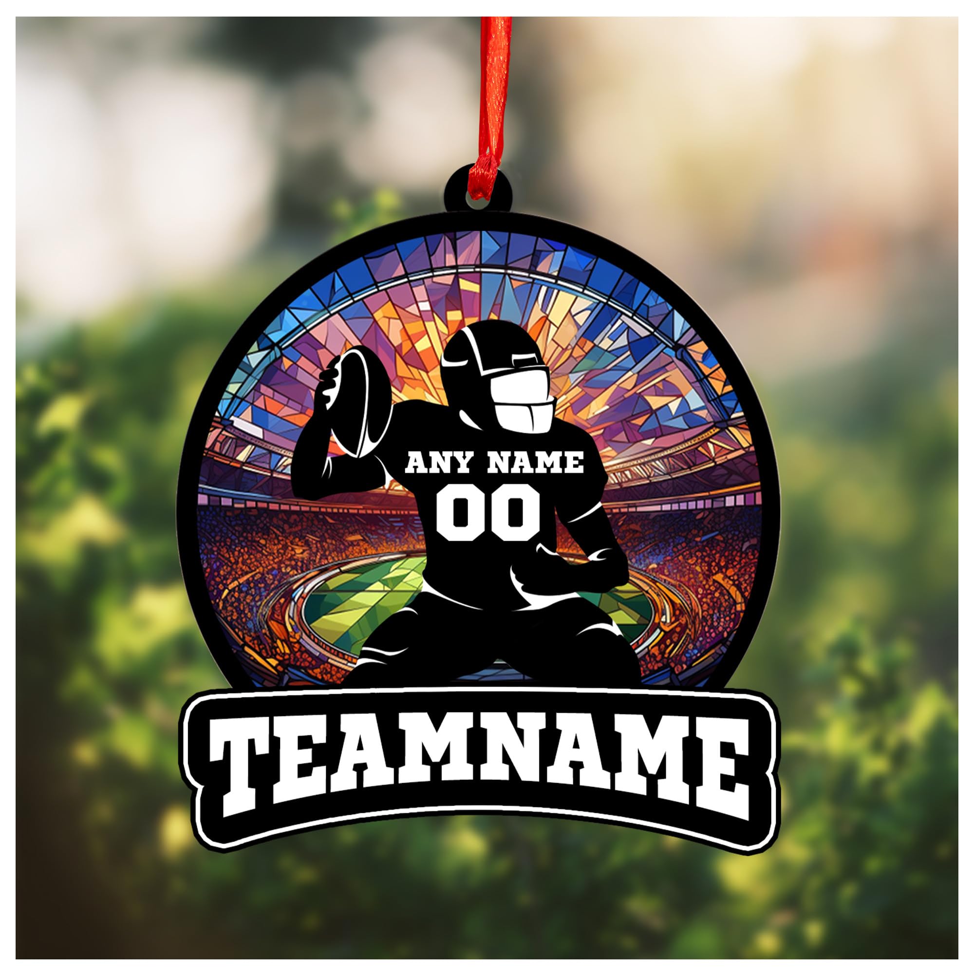 Personalized Football Suncatcher Ornament with Name, Number, Team Name D2