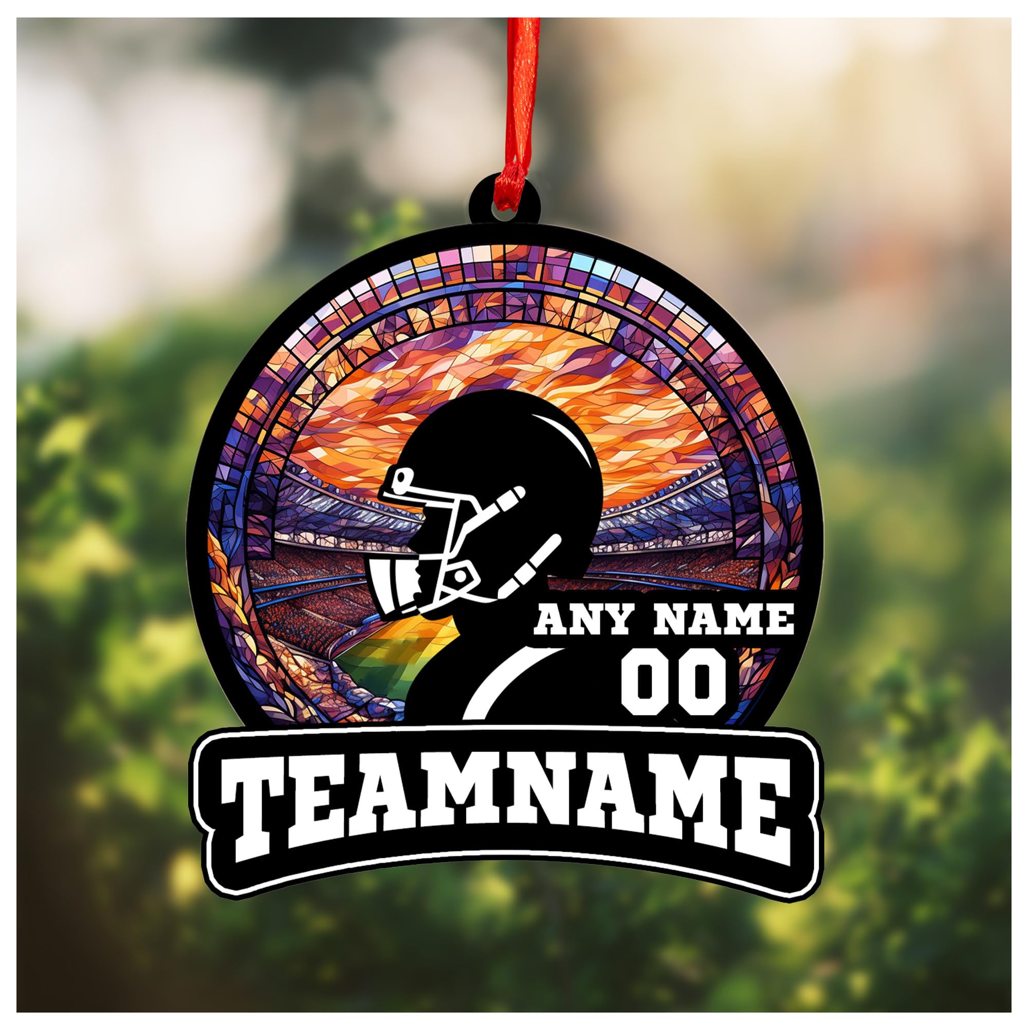 Personalized Football Suncatcher Ornament with Name, Number, Team Name D5