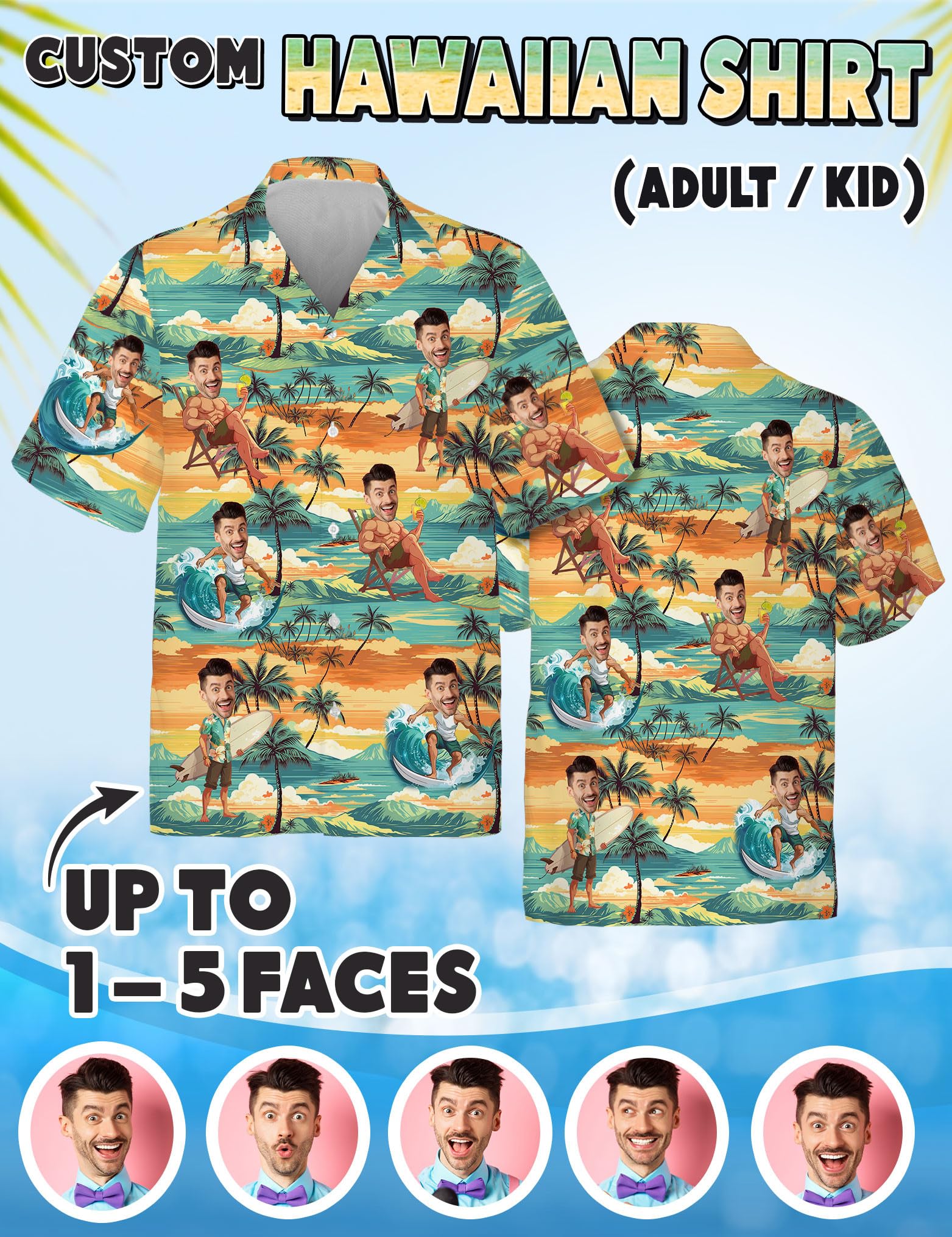 Custom Hawaiian Shirt with Face for Men Women, Personalized Hawaiian Gifts for Couples Boyfriend Girlfriend Wife Husband 1