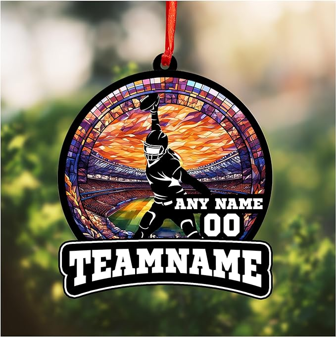 Personalized Football Suncatcher Ornament with Name, Number, Team Name D10